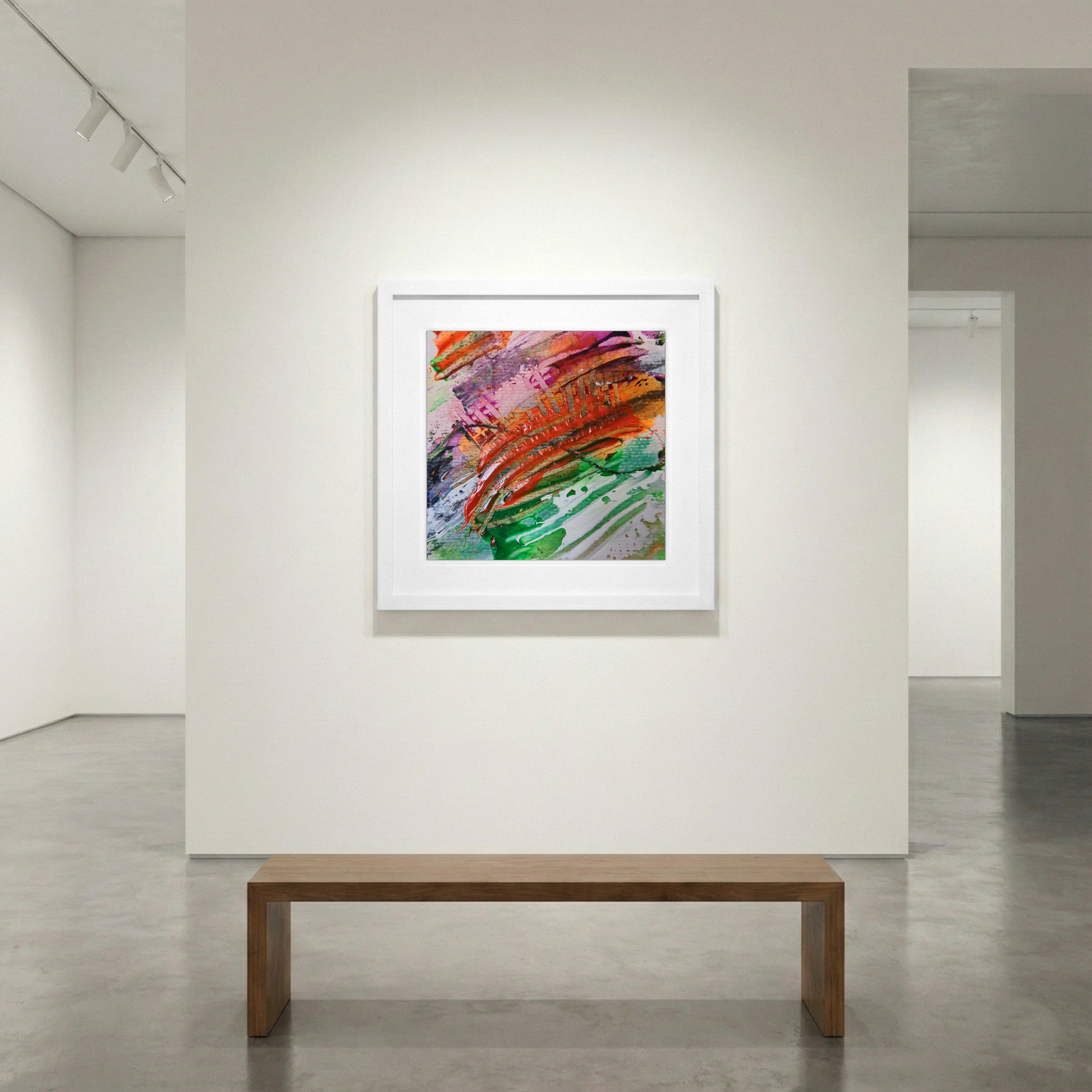 Crimson Swirls and Green on Paper — art on the wall, room interior preview 1