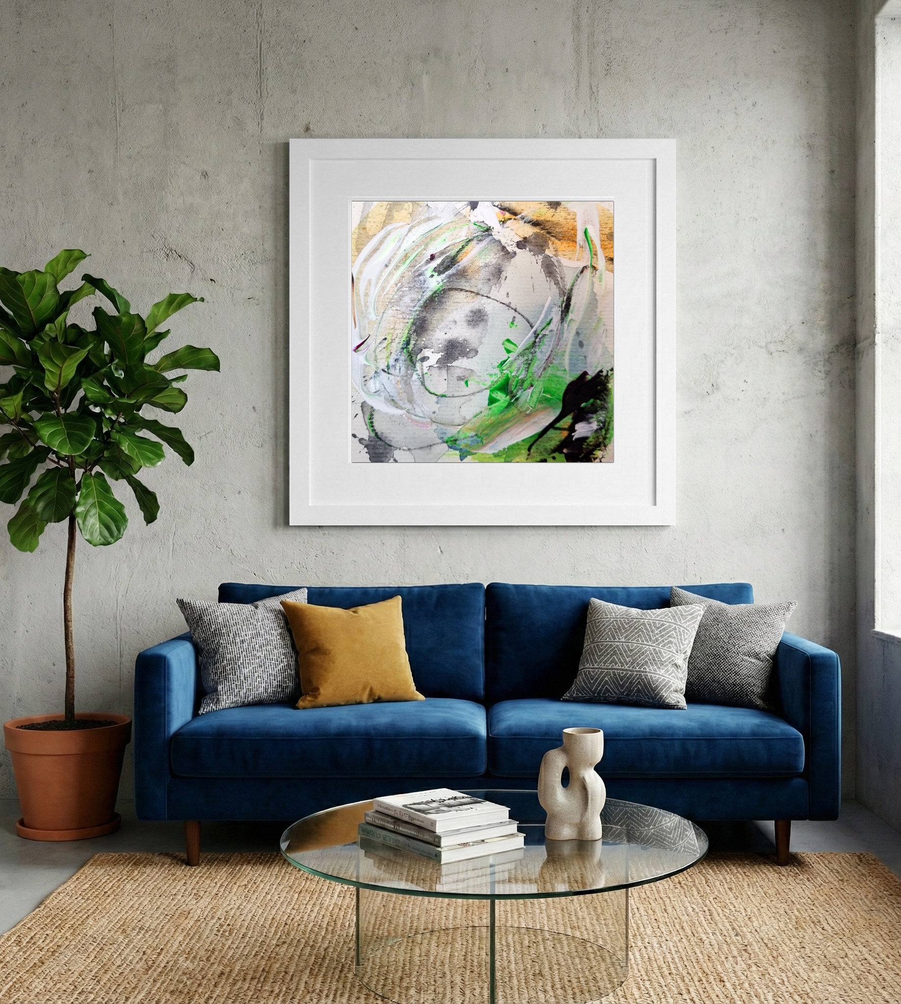 Lively Green and Gray on Paper — art on the wall, room interior preview 2