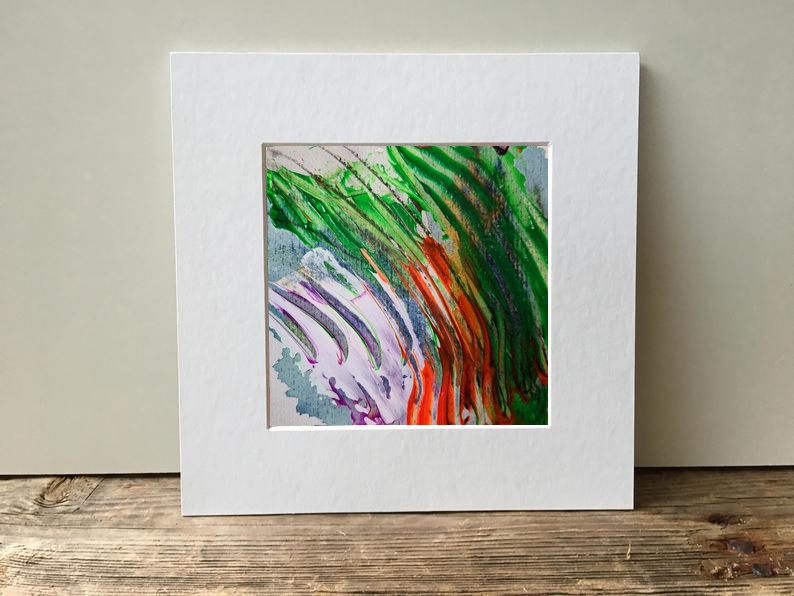 Vibrant Green and Orange Dance on Paper — art on the wall, room interior preview 1