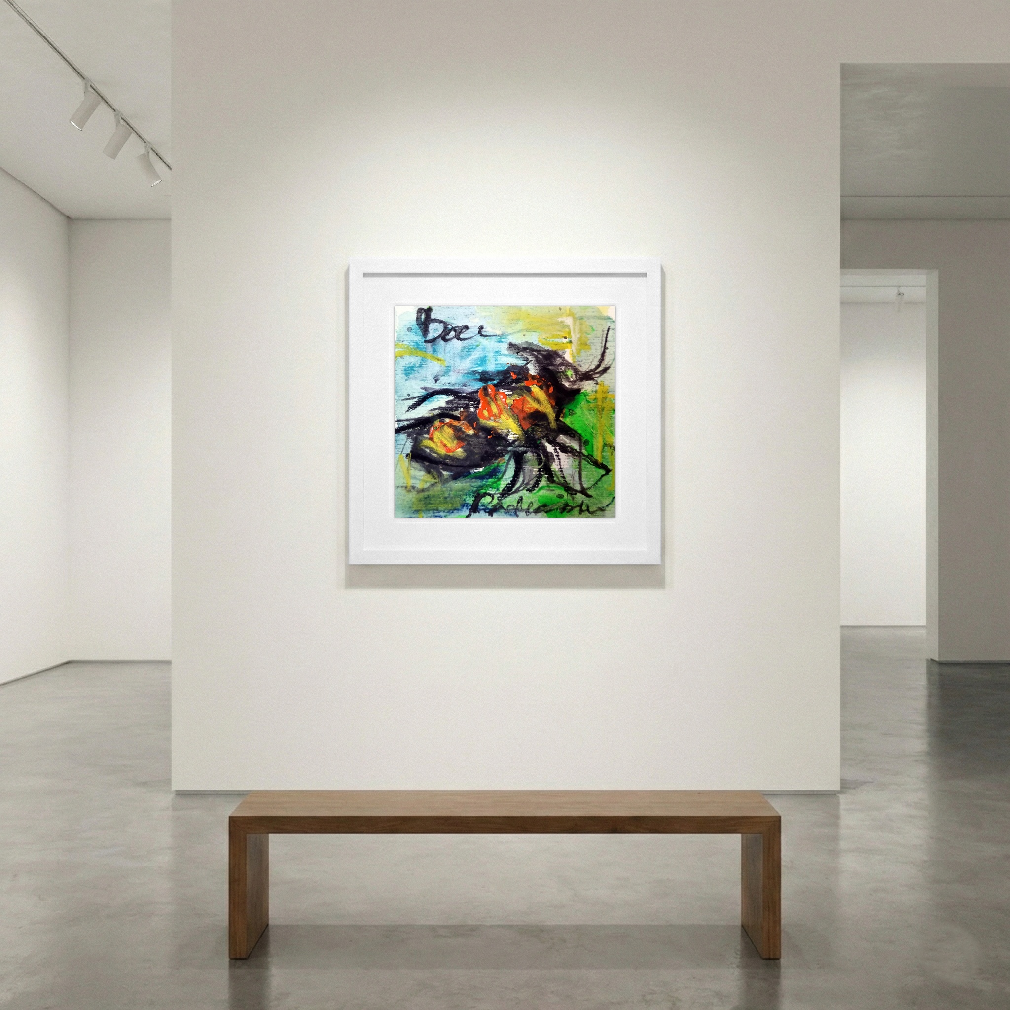 Bright Yellow Bee on Paper — art on the wall, room interior preview 1