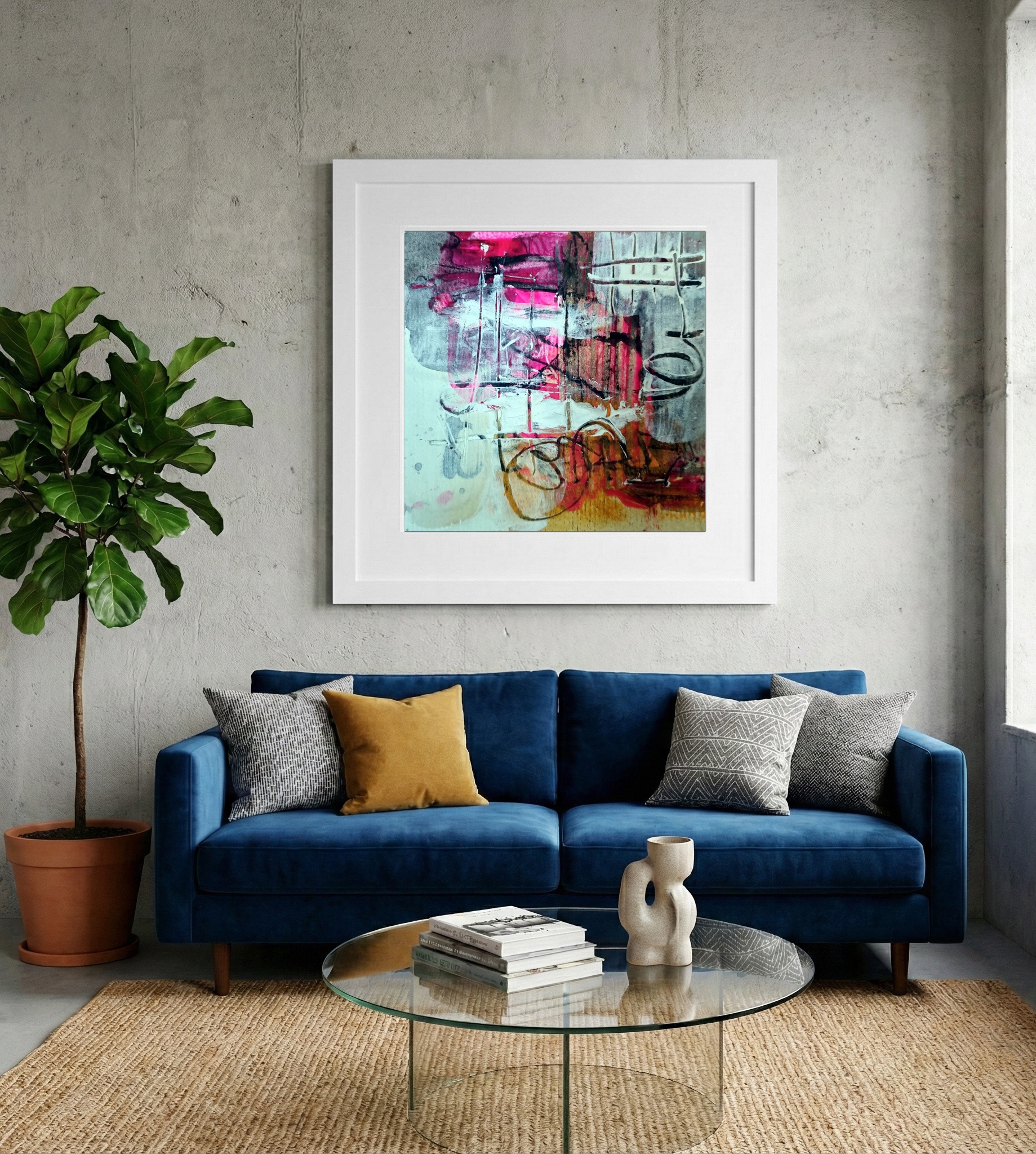 Magenta and Earth Tones on Paper — art on the wall, room interior preview 2