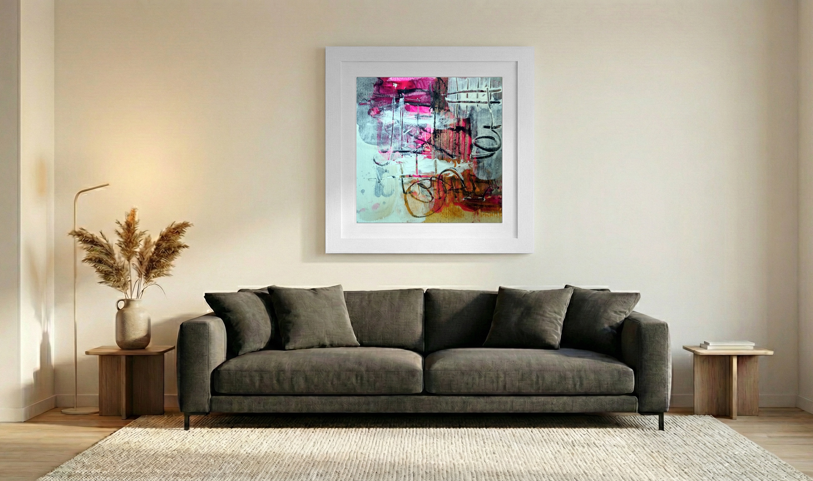 Magenta and Earth Tones on Paper — art on the wall, room interior preview 3