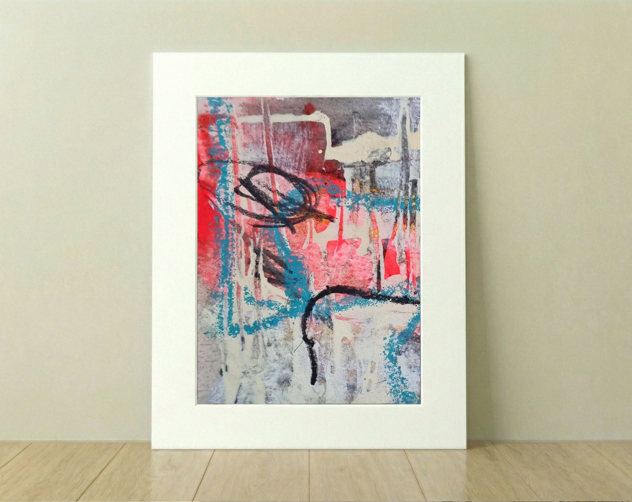 Cerulean Swirls with Soft Grays — art on the wall, room interior preview 1