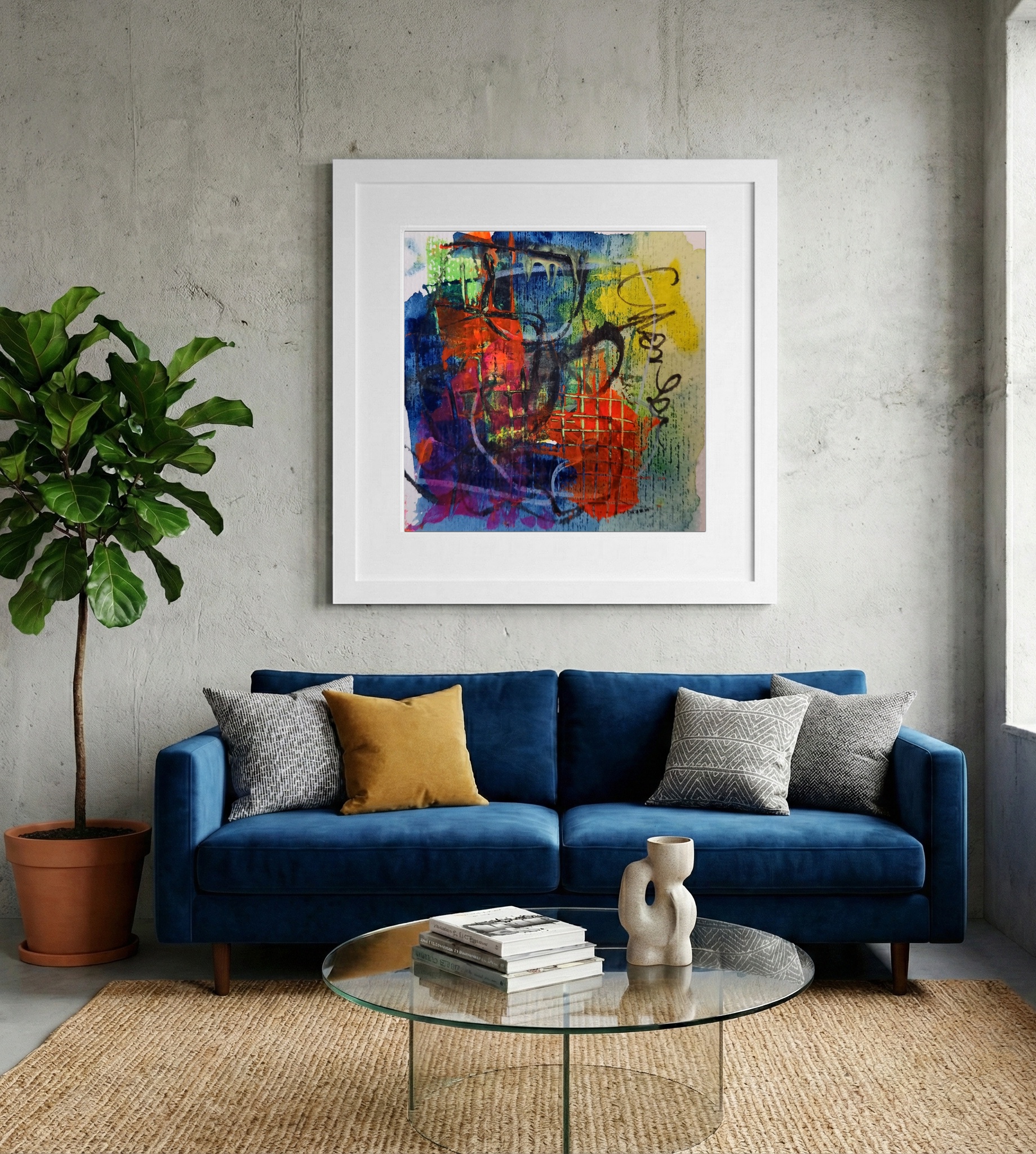 Vivid Orange and Green on Paper — art on the wall, room interior preview 2