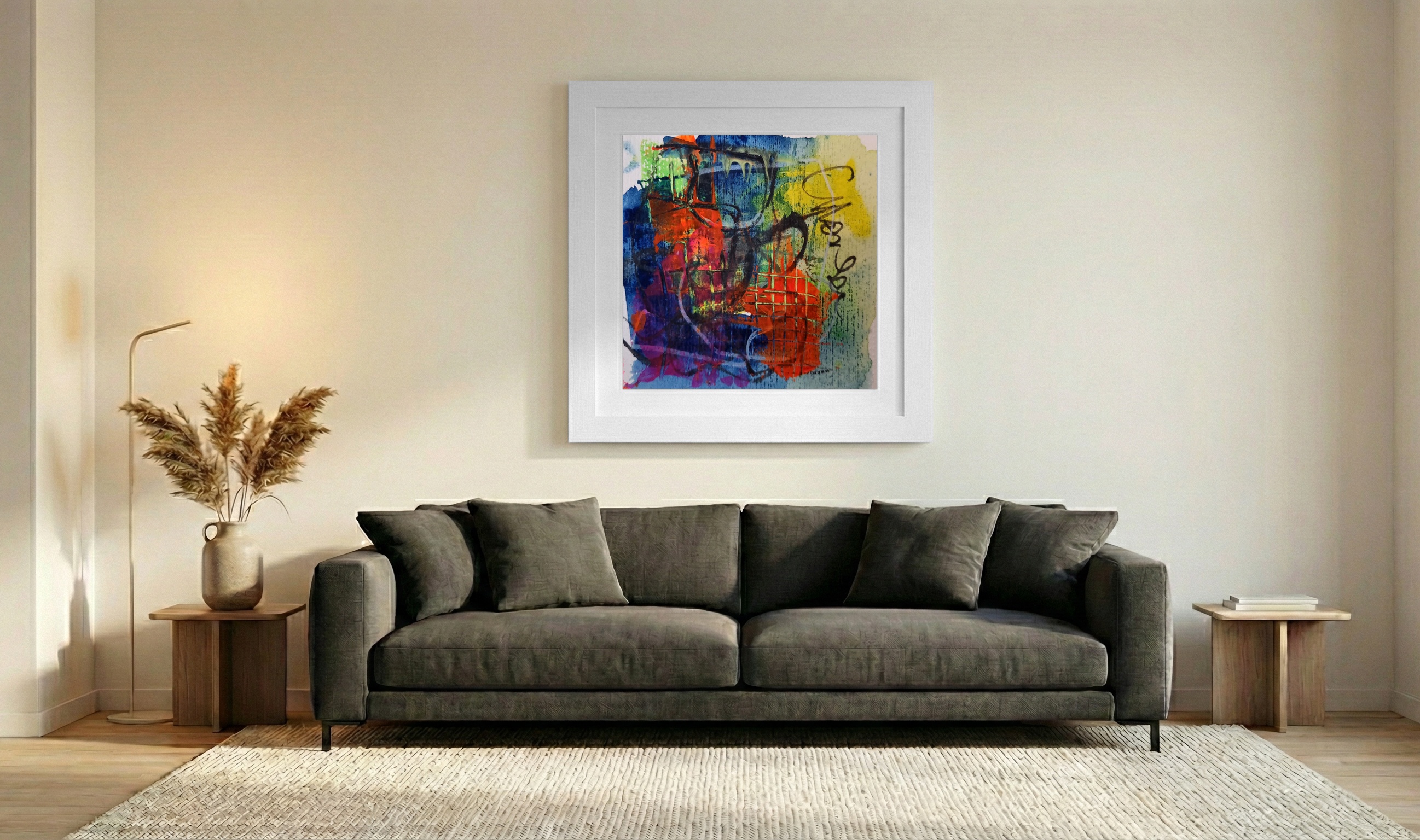 Vivid Orange and Green on Paper — art on the wall, room interior preview 3