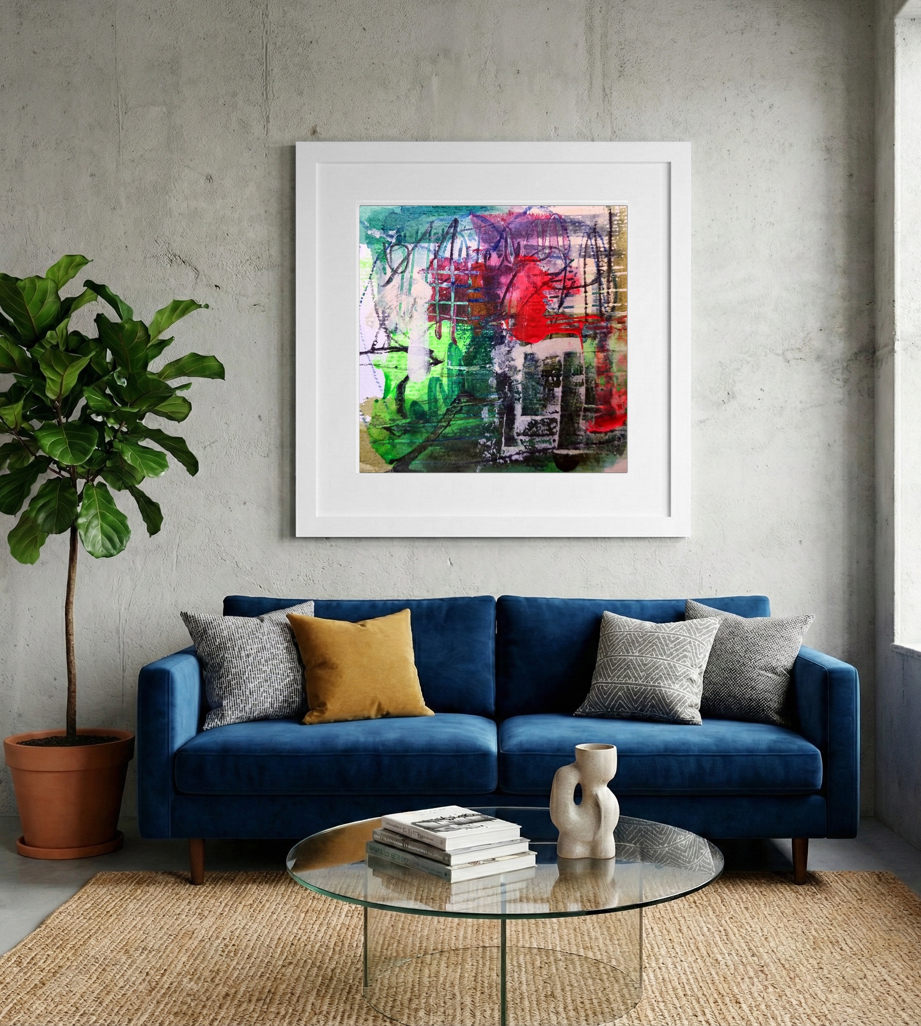 Energetic Green and Red on Paper — art on the wall, room interior preview 2