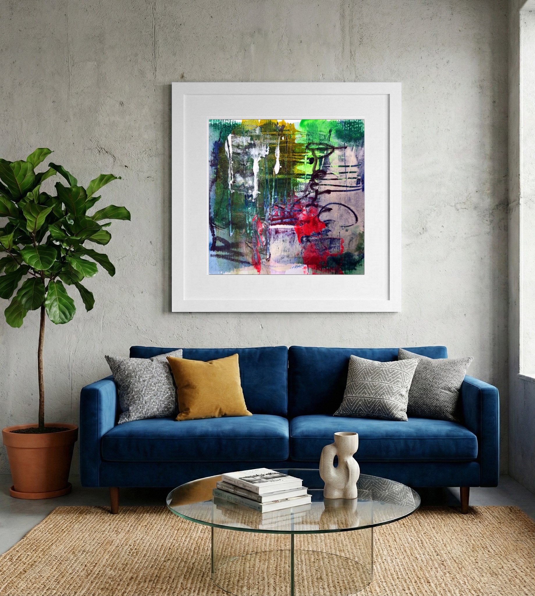 Vibrant Green Layers on Paper — art on the wall, room interior preview 2