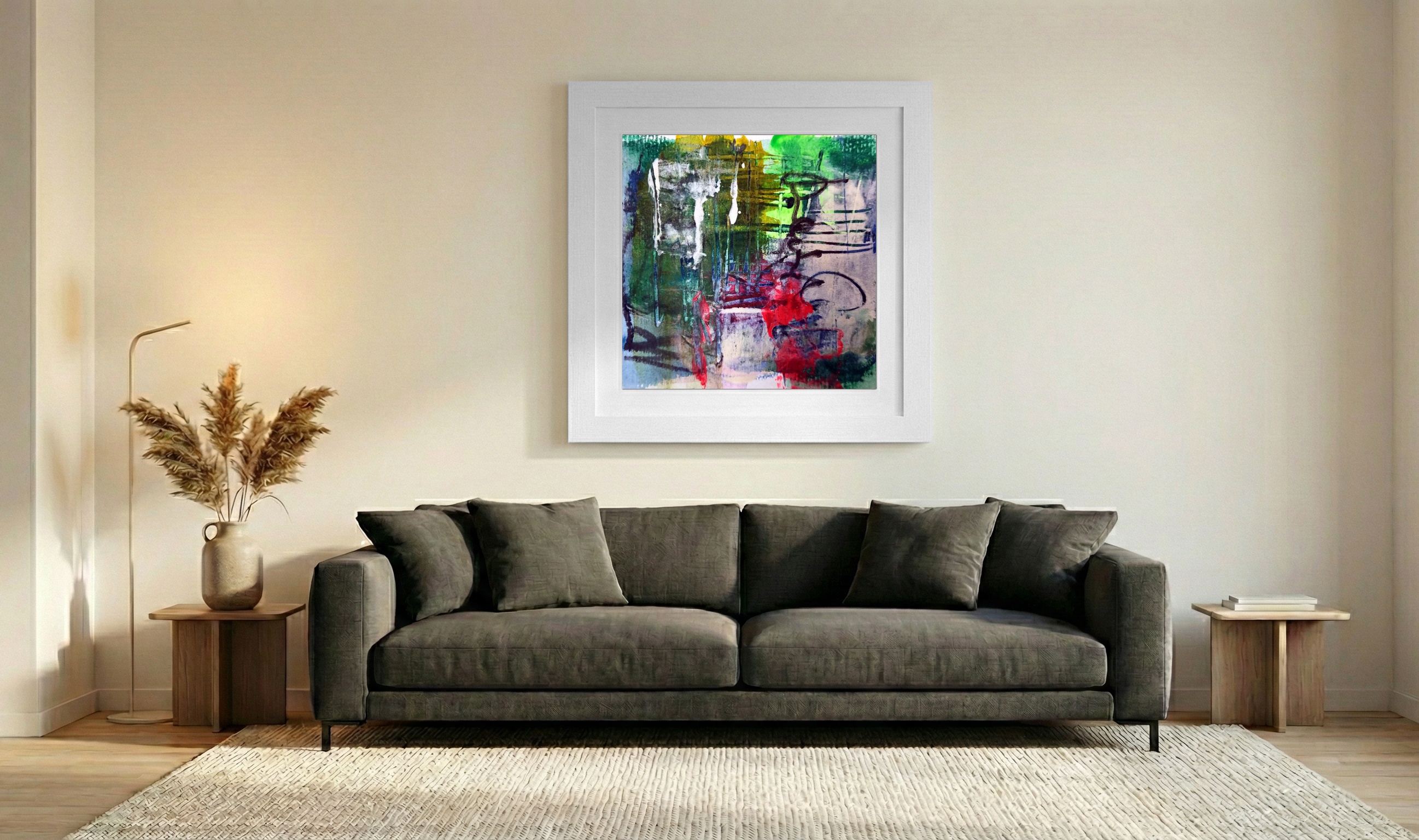 Vibrant Green Layers on Paper — art on the wall, room interior preview 3