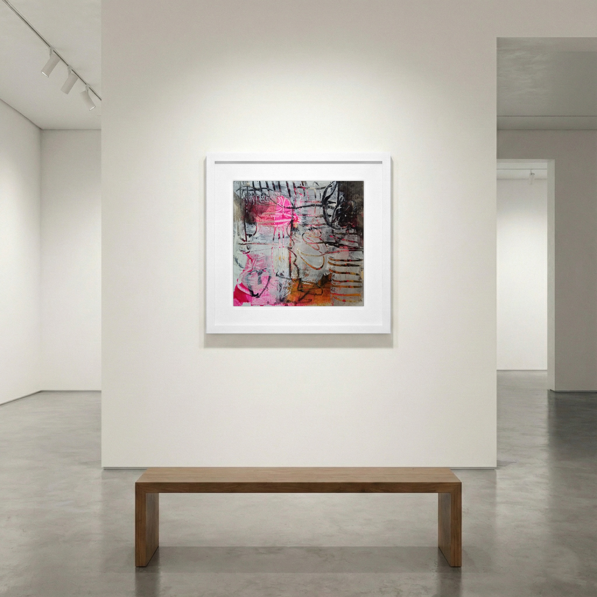 Bright Pink and Gray Abstract on Paper — art on the wall, room interior preview 1