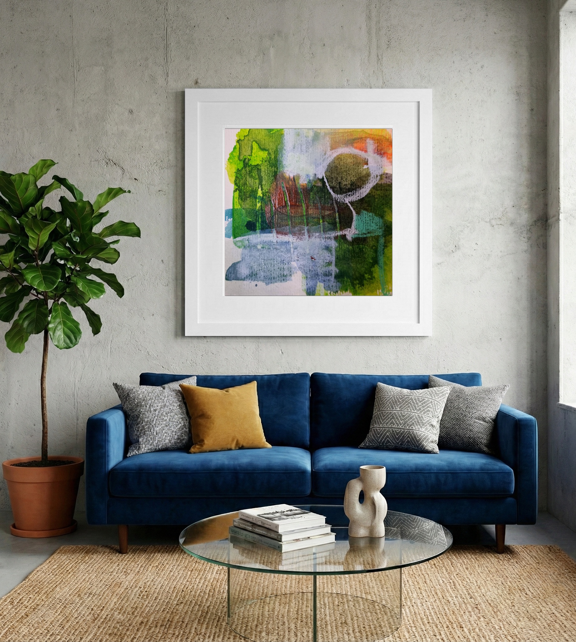 Emerald Green Layered Abstract on Paper — art on the wall, room interior preview 2