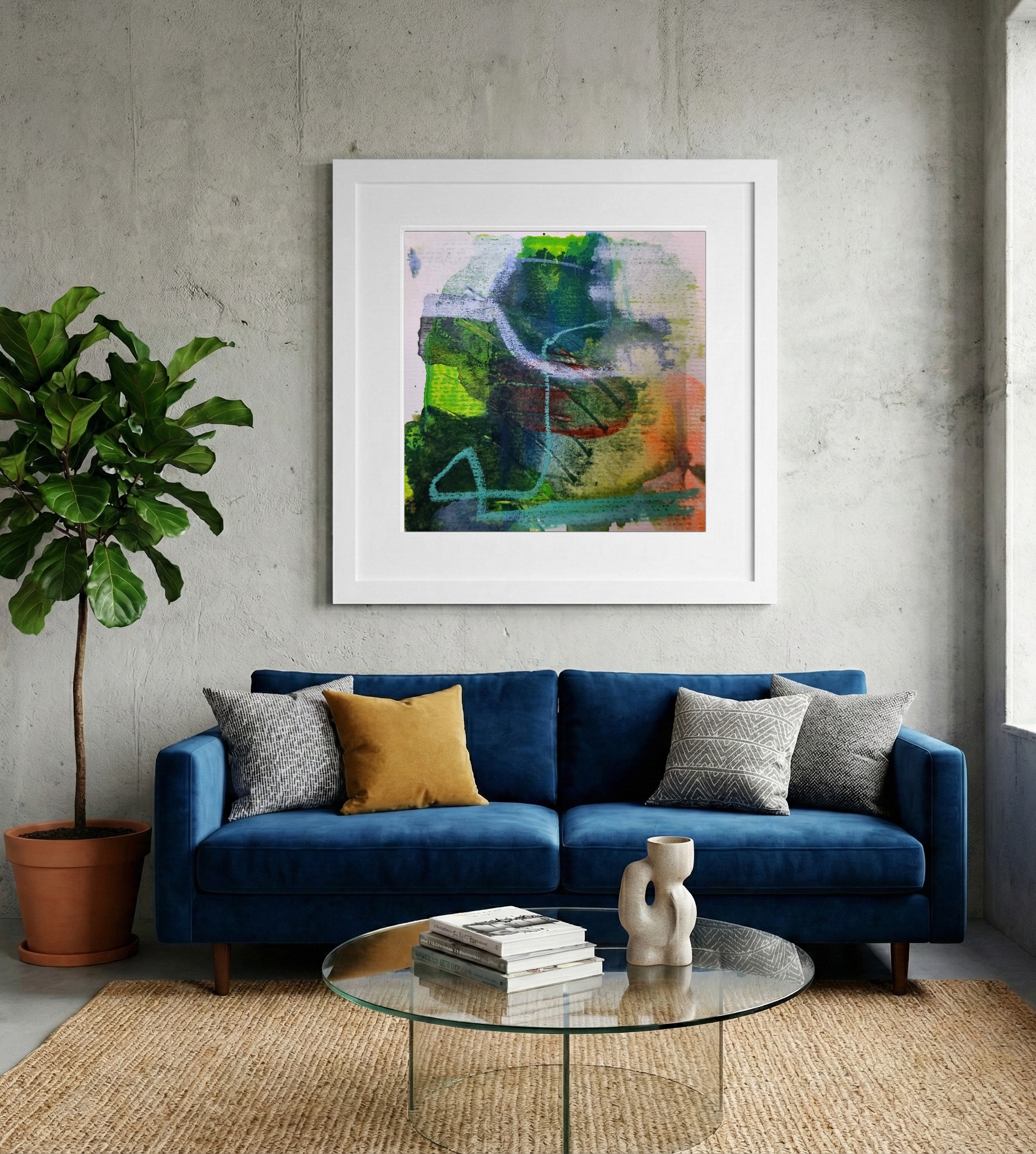 Emerald and Lime Abstract on Paper — art on the wall, room interior preview 2