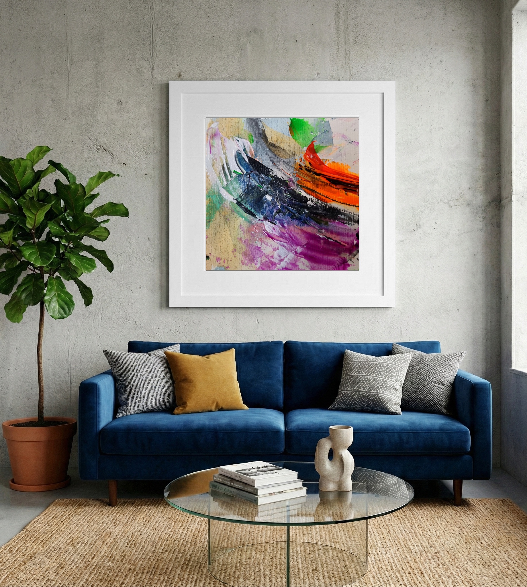 Magenta and Indigo Abstract on Paper — art on the wall, room interior preview 2