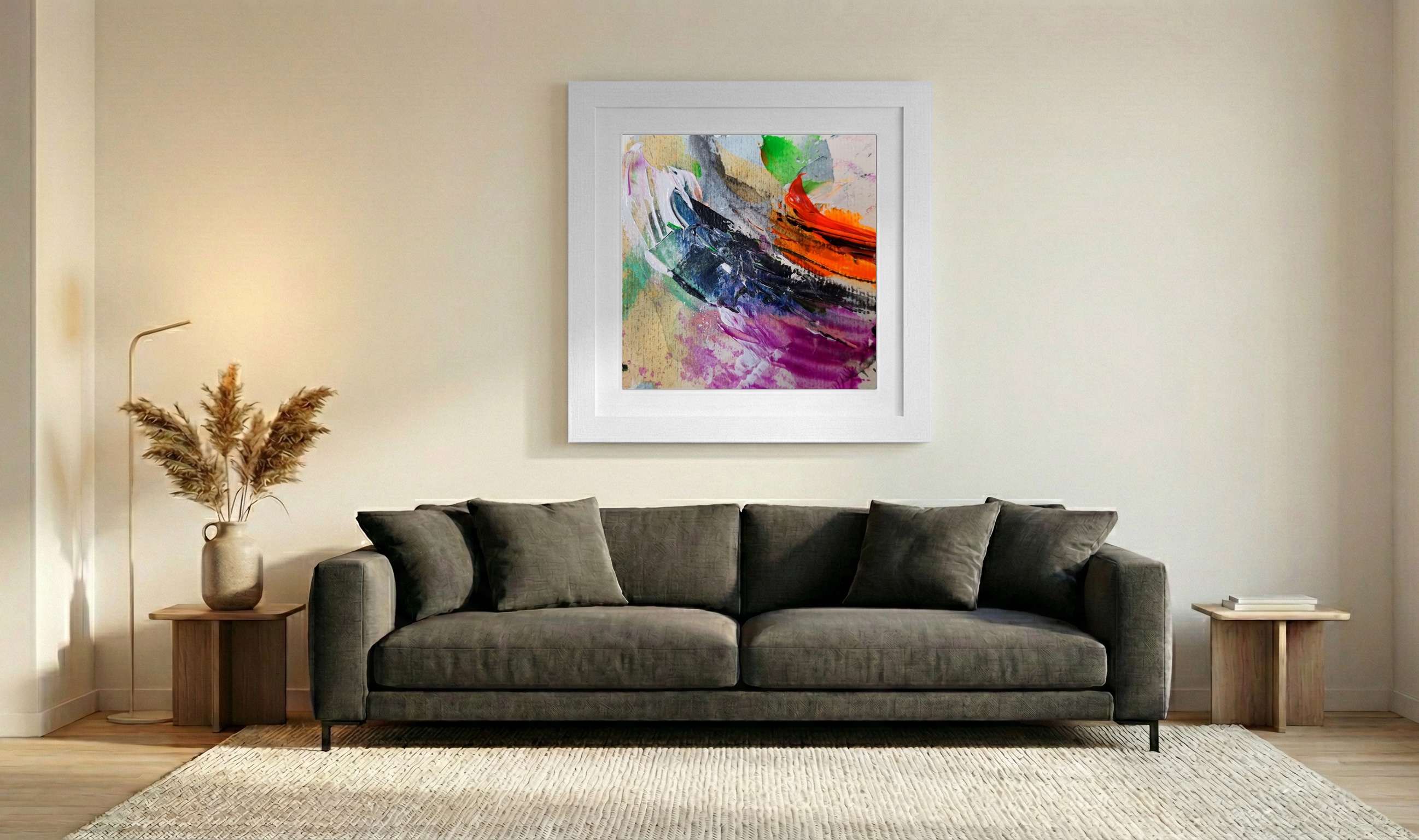 Magenta and Indigo Abstract on Paper — art on the wall, room interior preview 3