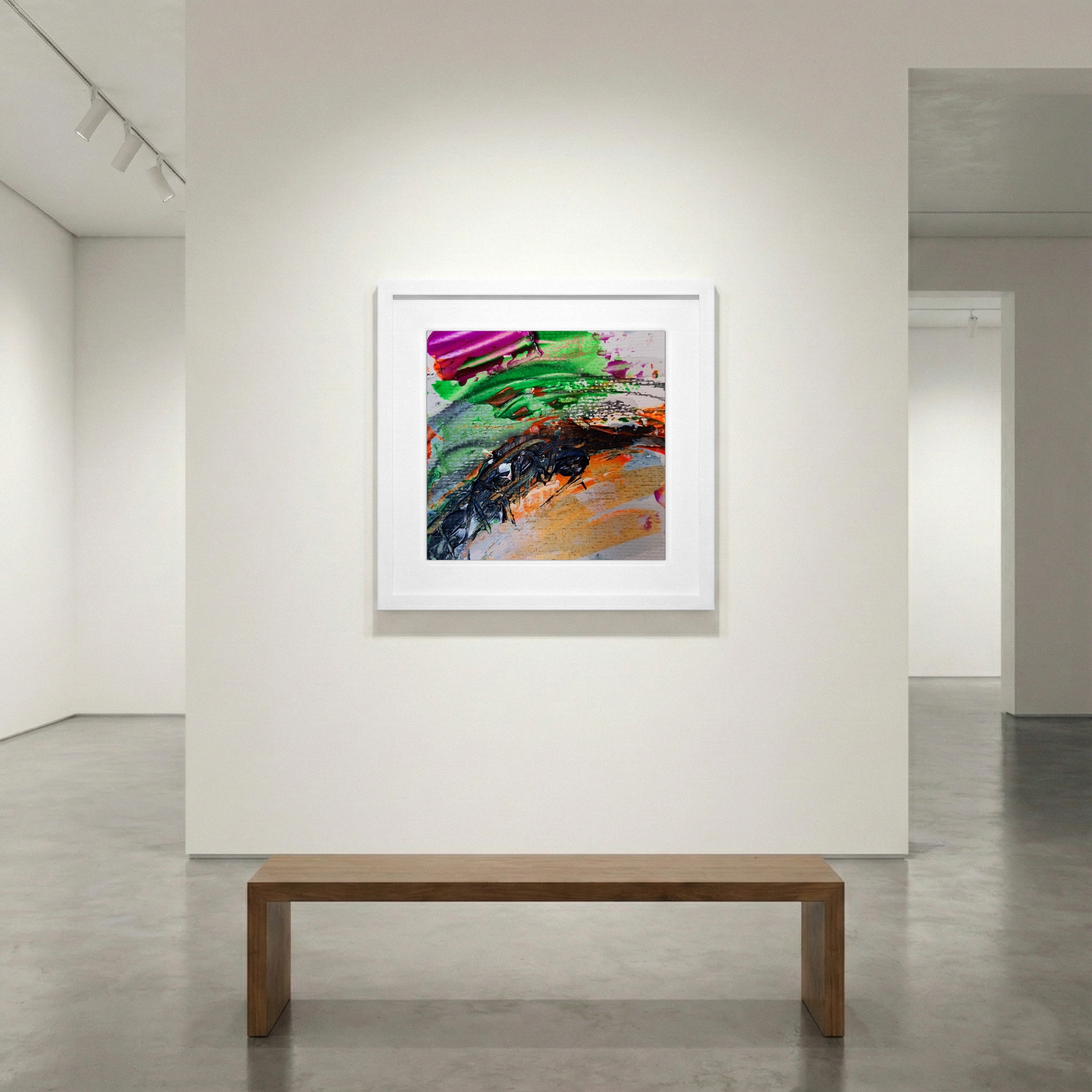 Pink and Green Abstract Waves on Paper — art on the wall, room interior preview 1