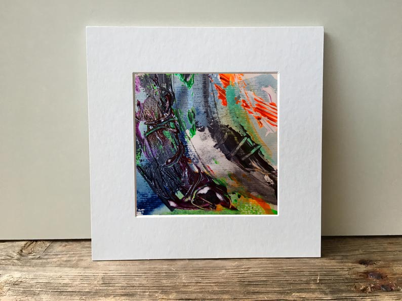 Bright Green and Deep Purple Abstract on Paper — art on the wall, room interior preview 2