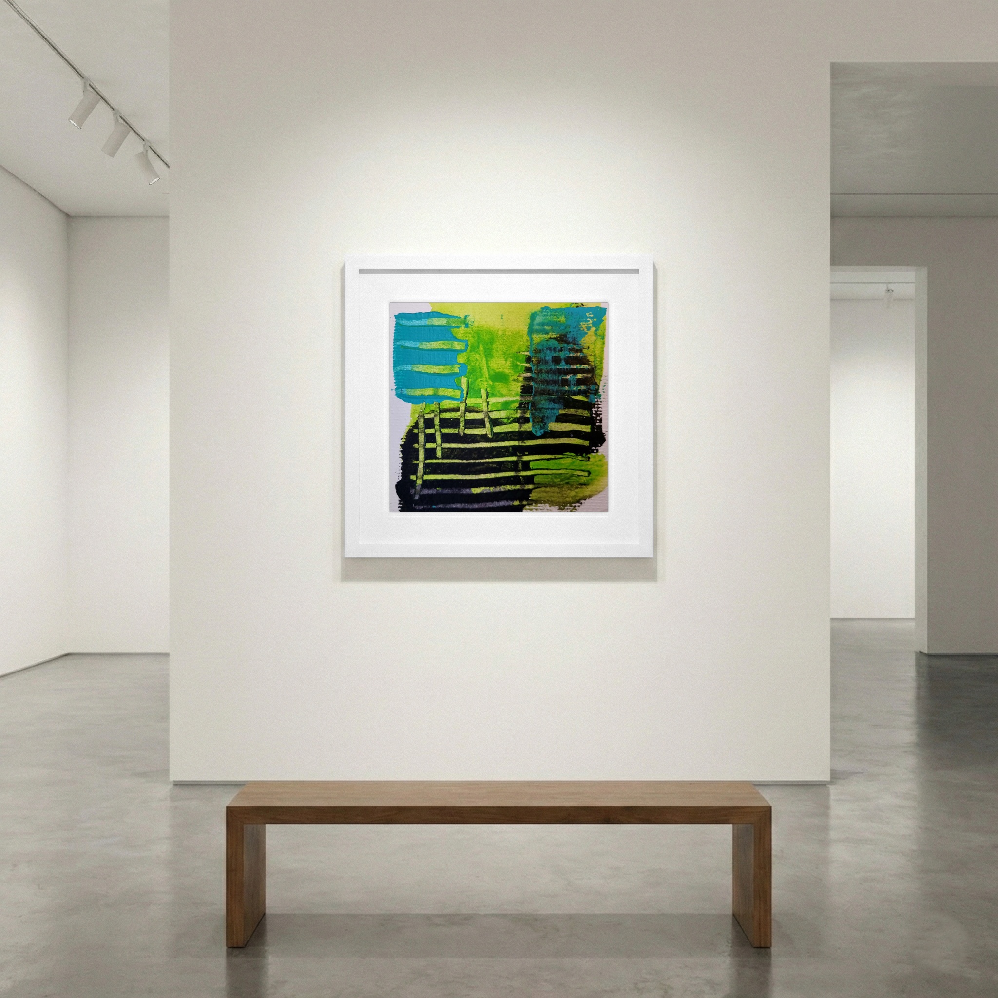 Lime Green and Deep Black Abstract on Paper — art on the wall, room interior preview 1