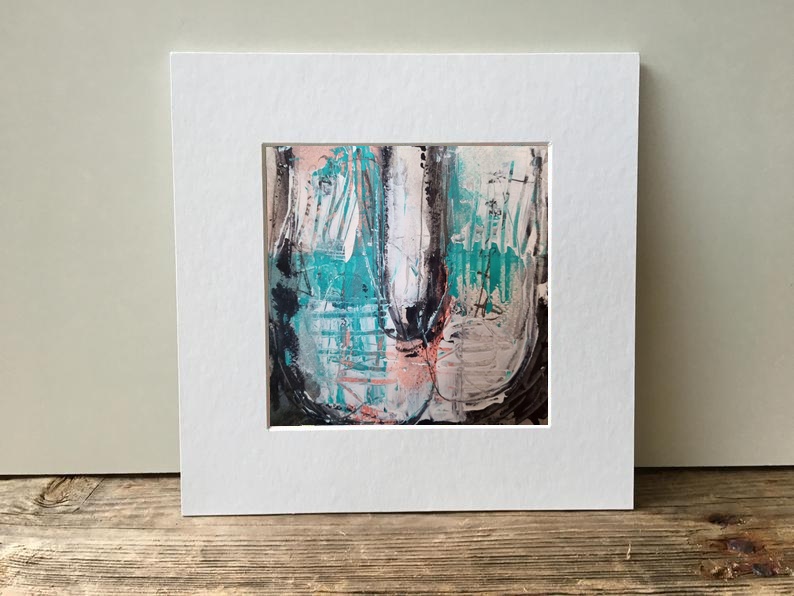 Vibrant Turquoise and Charcoal Abstract on Paper — art on the wall, room interior preview 1