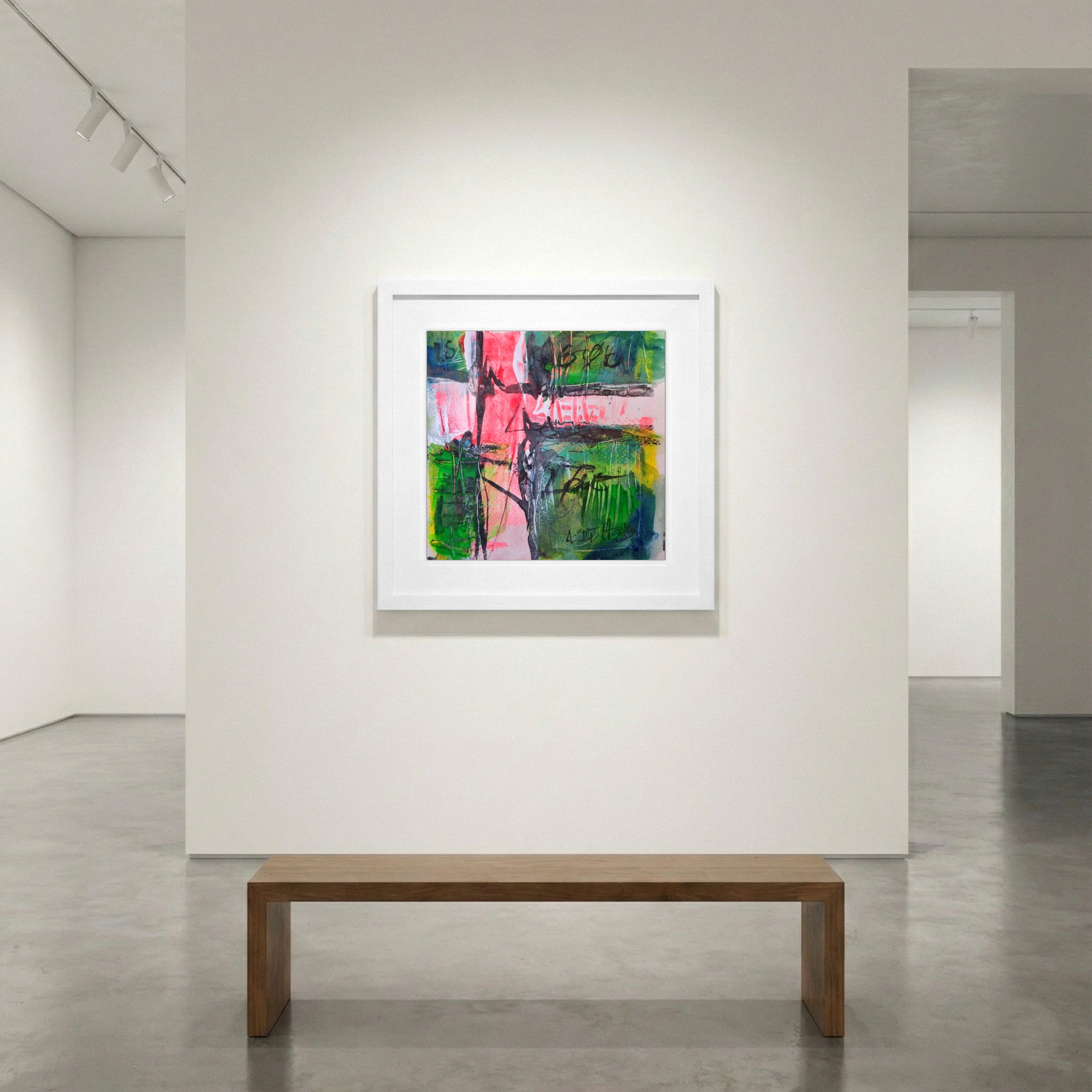 Joyful Pink and Green Ink Splash on Paper — art on the wall, room interior preview 1