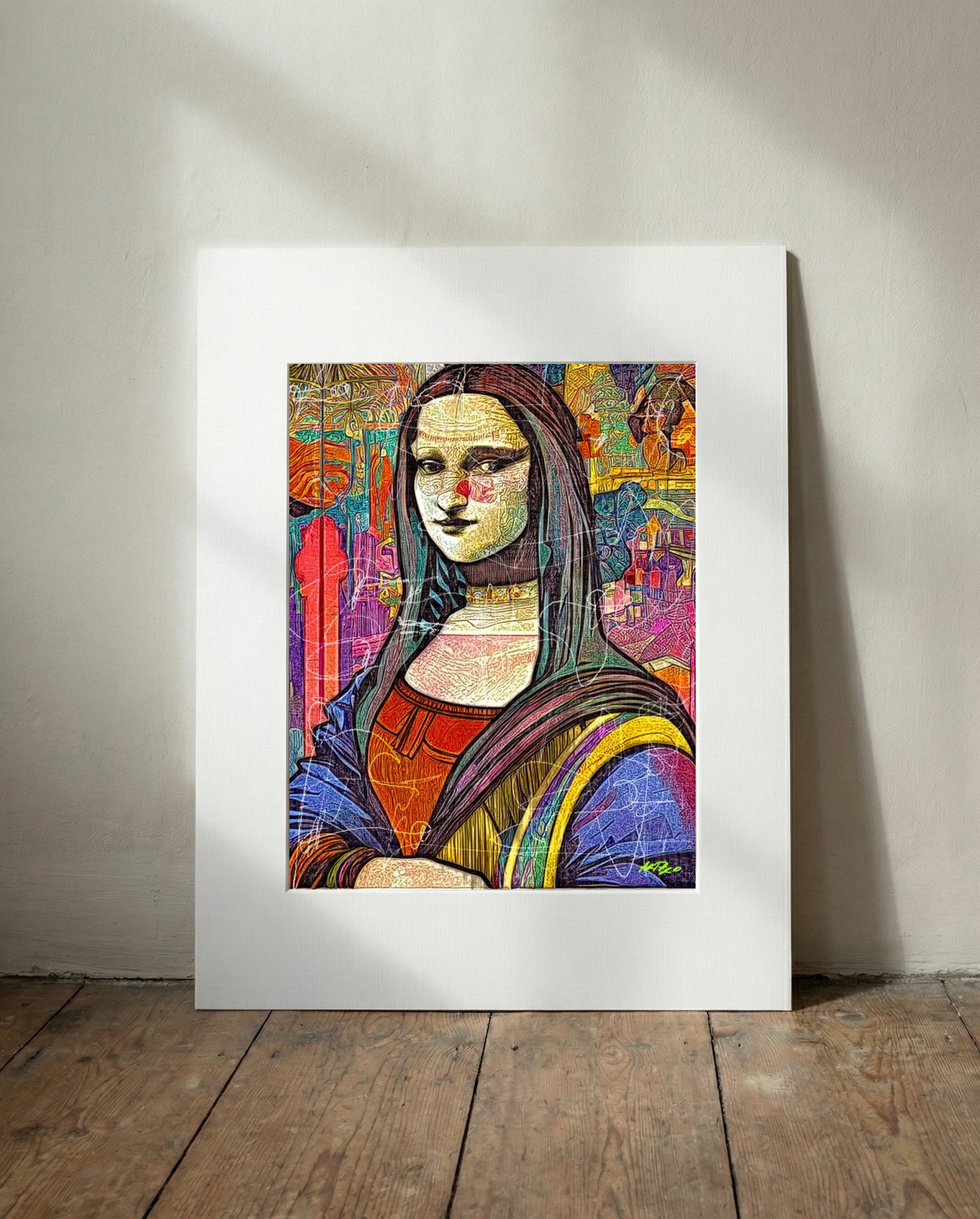 Vivid Colors in Mona Lisa Digital Art — art on the wall, room interior preview 3