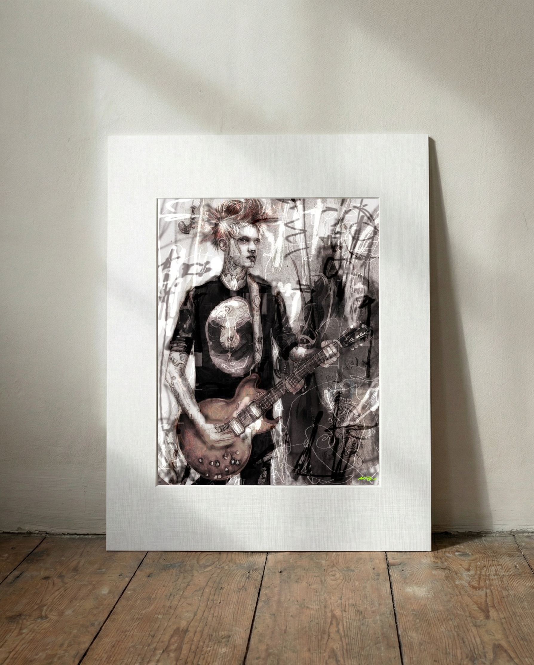 Dynamic Black and White Guitar Hero — art on the wall, room interior preview 3