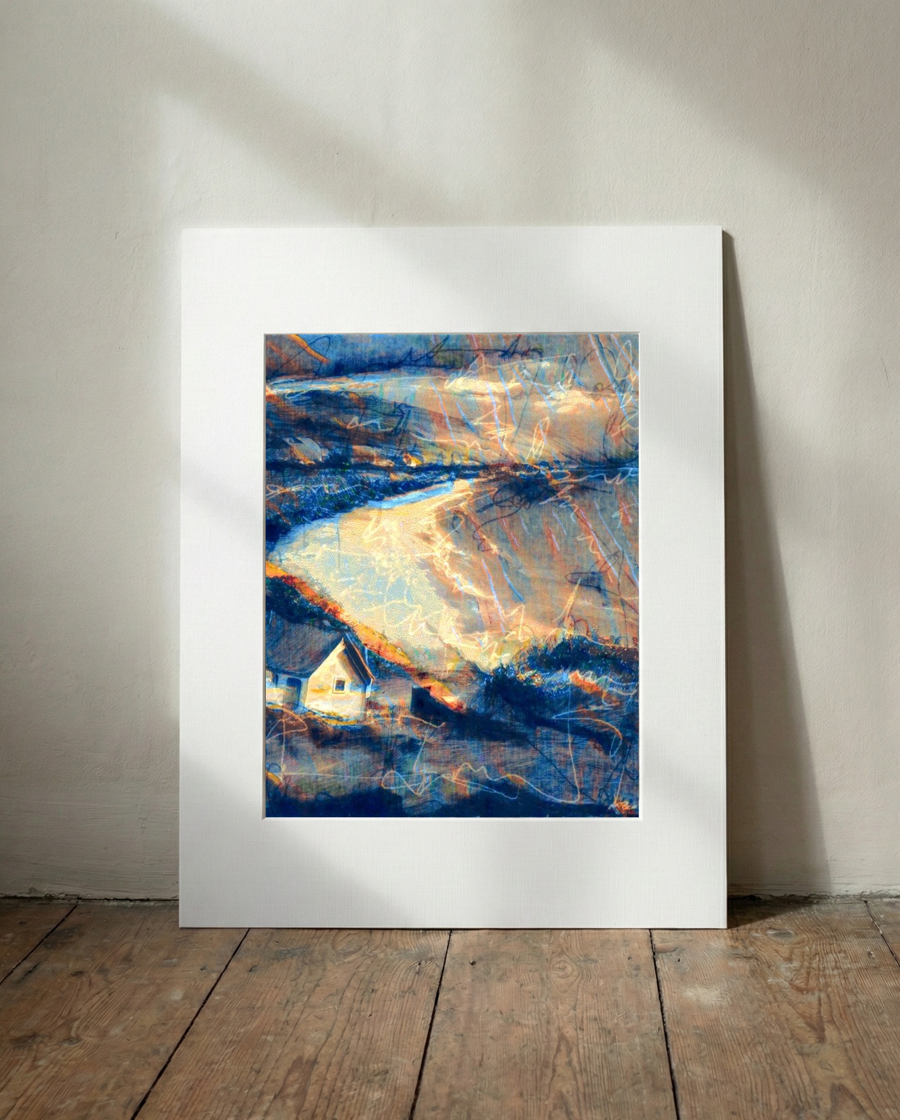 Orange Cliffside House Digital Art — art on the wall, room interior preview 3