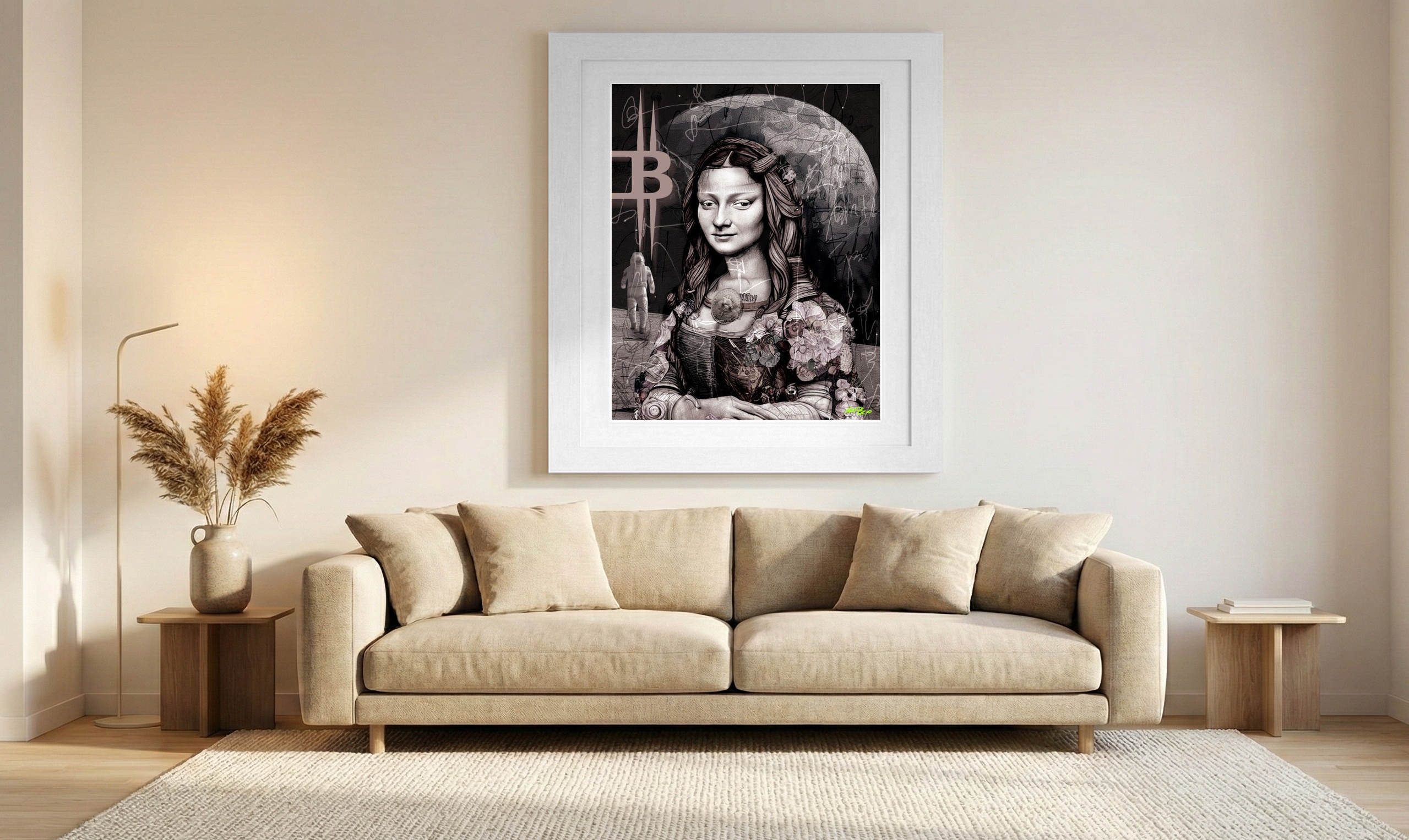 Earth-Toned Mona Lisa Digital Art — art on the wall, room interior preview 1