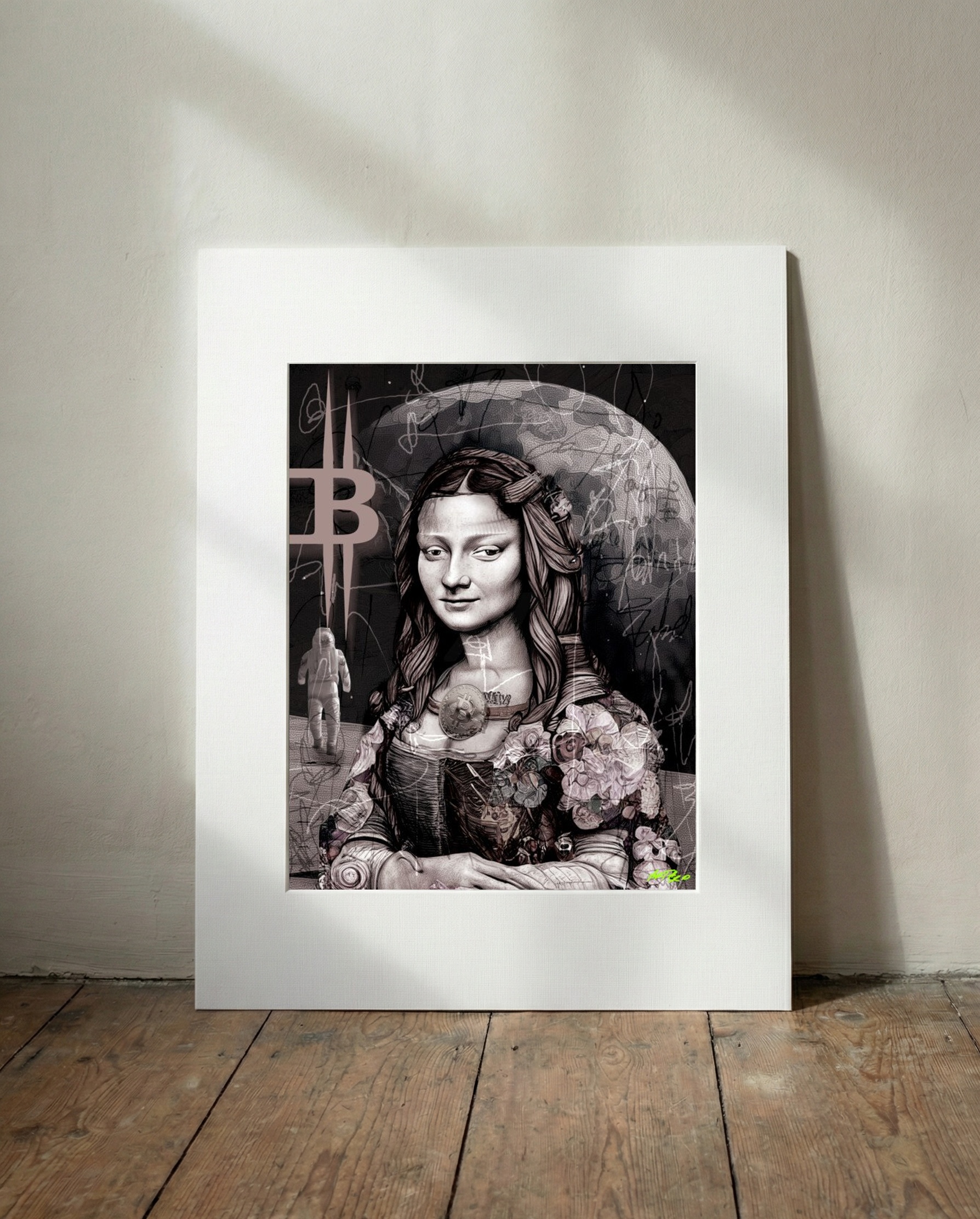 Earth-Toned Mona Lisa Digital Art — art on the wall, room interior preview 3