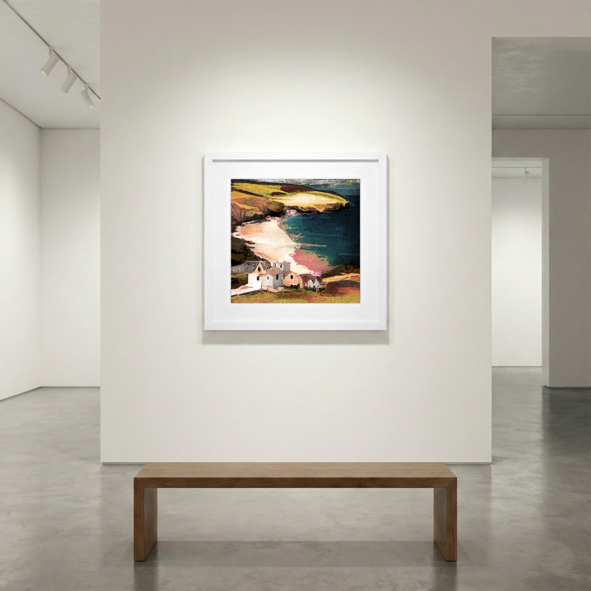 Ochre Cliffside House with Aquamarine Waters — art on the wall, room interior preview 1