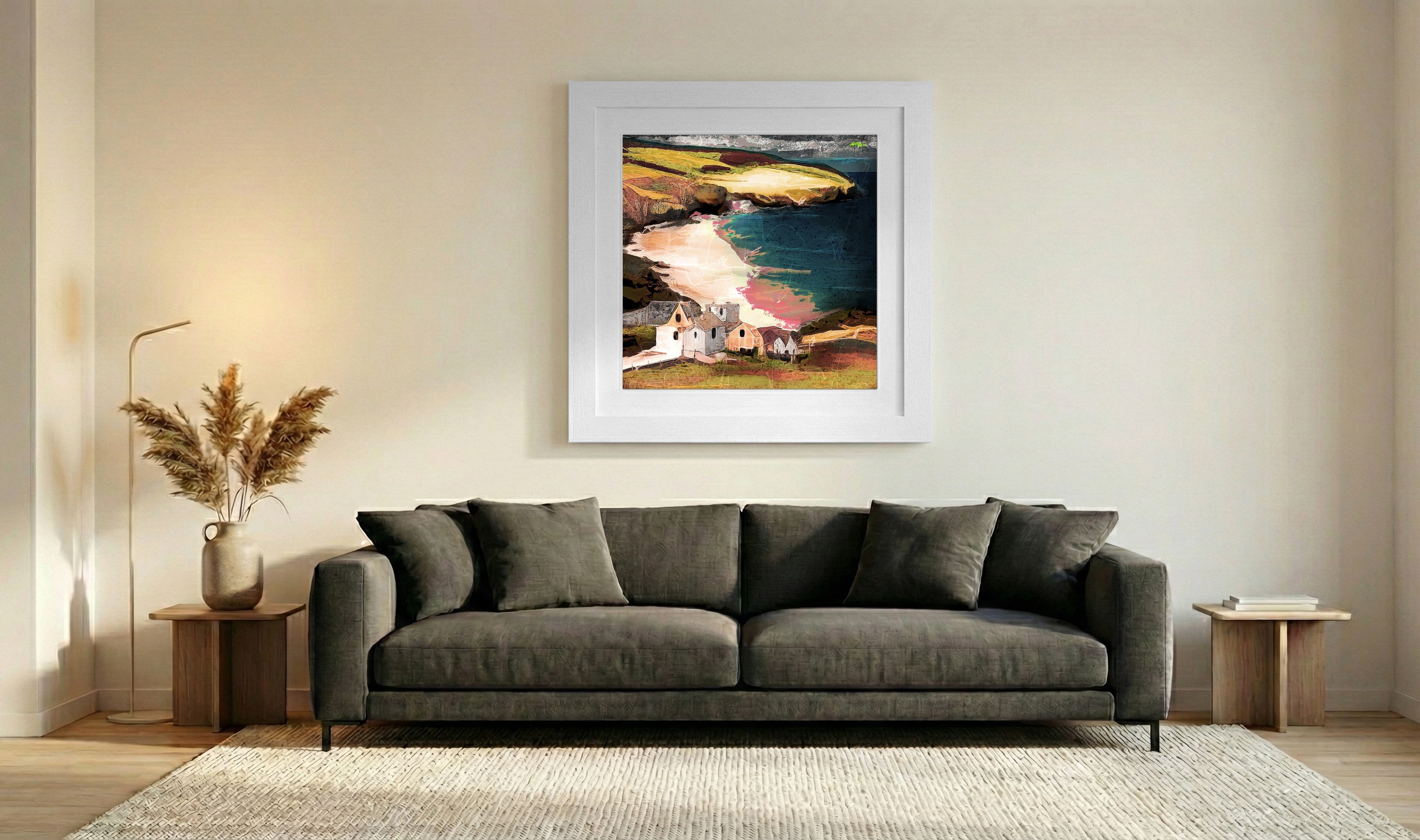 Ochre Cliffside House with Aquamarine Waters — art on the wall, room interior preview 3