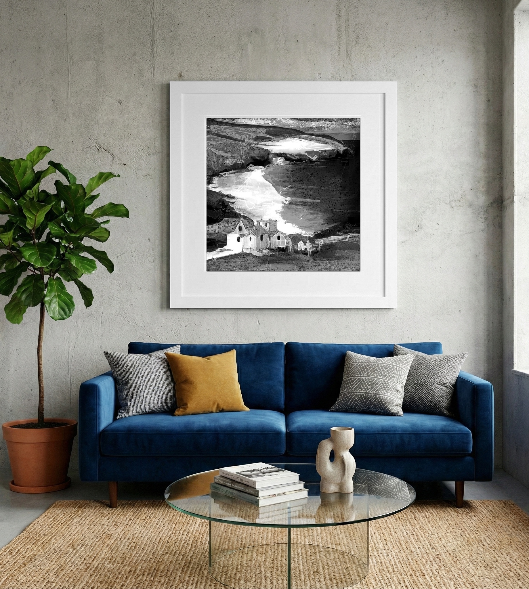 Dramatic Black and White Cliffside Houses — art on the wall, room interior preview 2