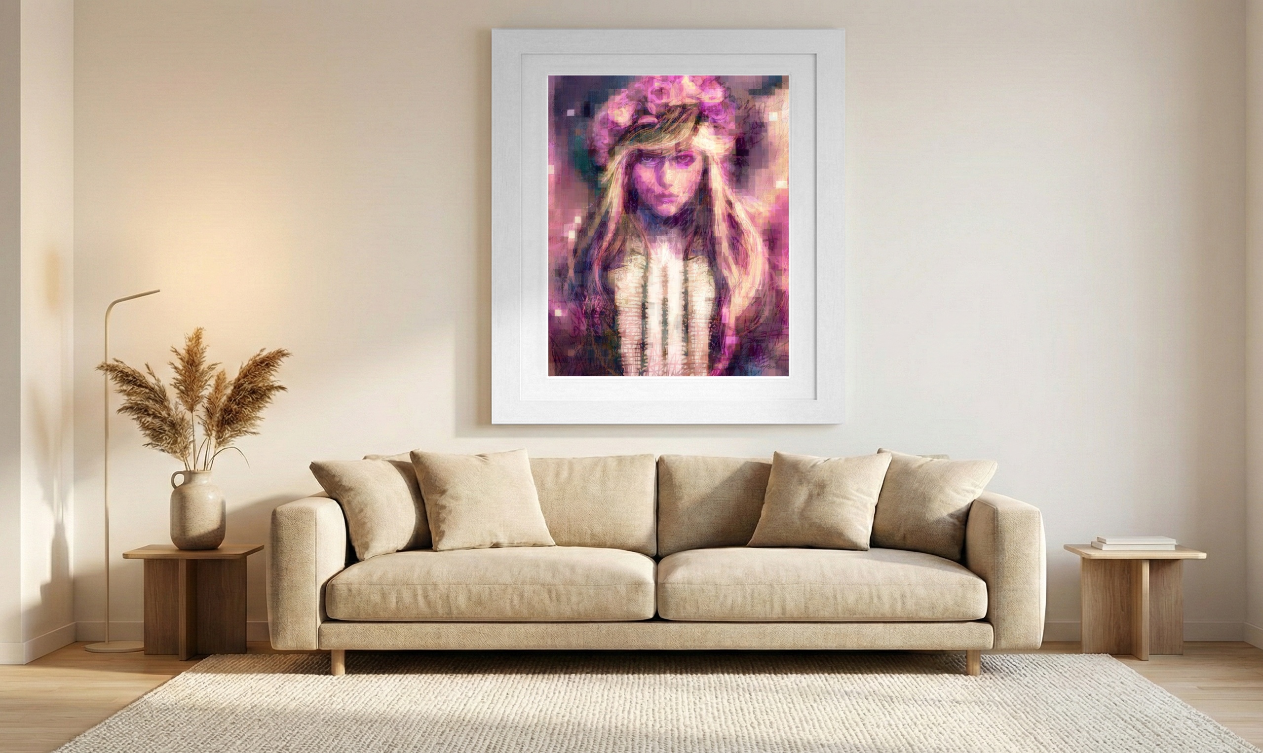 Pink and Magenta Indian Girl Portrait — art on the wall, room interior preview 1
