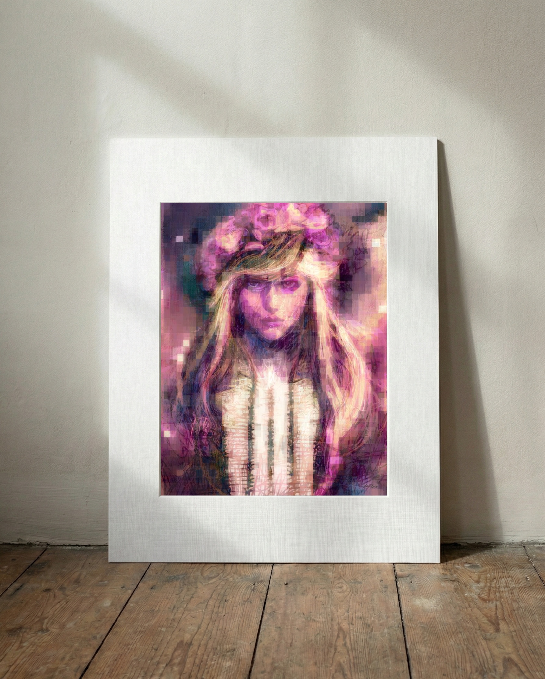 Pink and Magenta Indian Girl Portrait — art on the wall, room interior preview 3