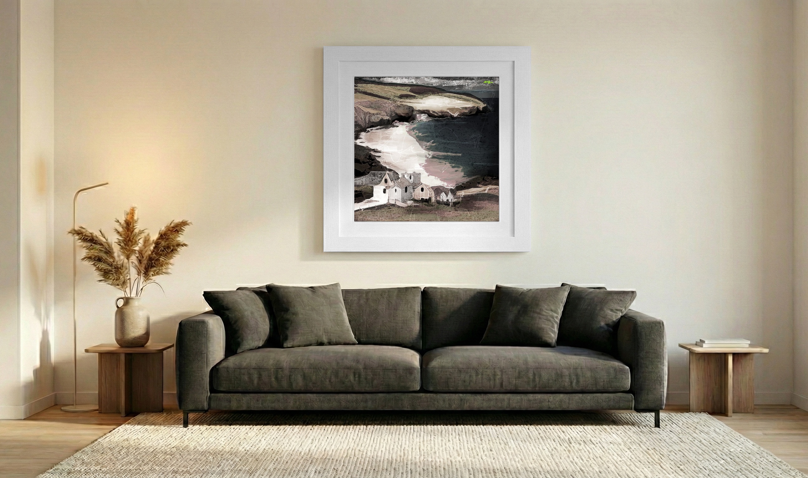 Calm Beige and Grey House at the Cliff — art on the wall, room interior preview 3