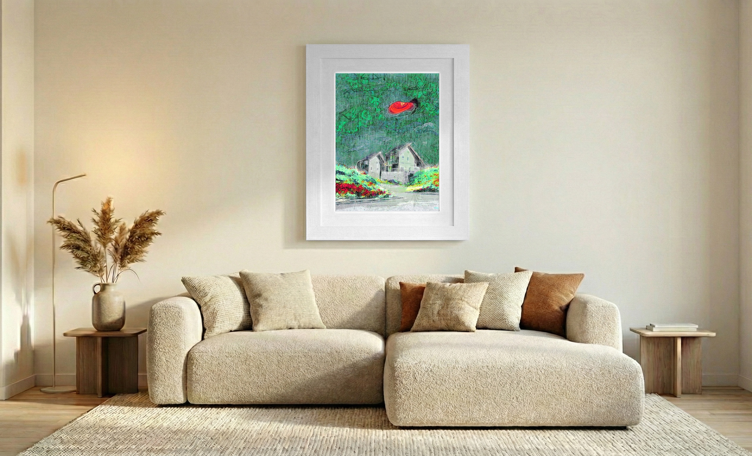 Vibrant Greens and Reds in Irish House Scene — art on the wall, room interior preview 2
