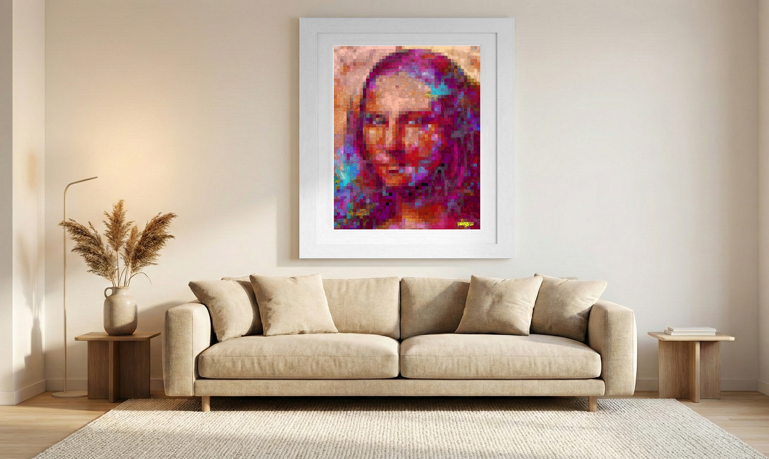 Cerulean and Pink Portrait Digital Art — art on the wall, room interior preview 1
