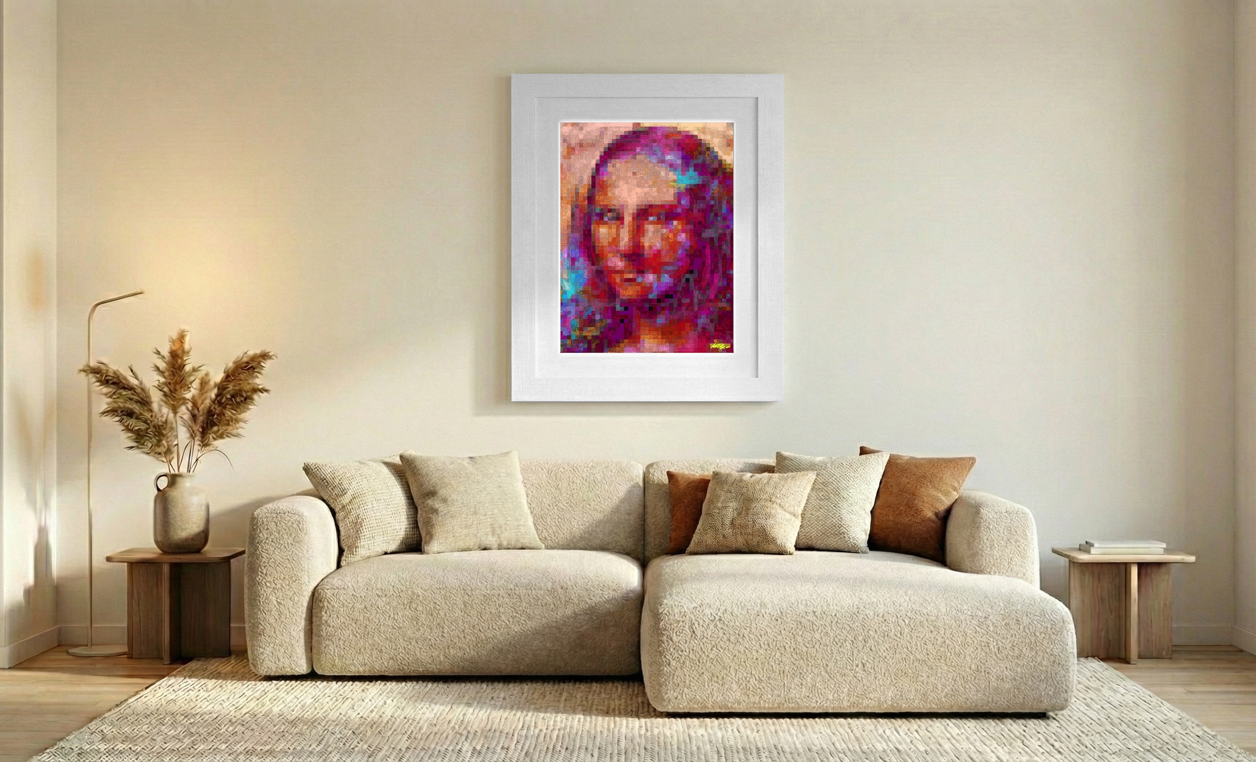 Cerulean and Pink Portrait Digital Art — art on the wall, room interior preview 2