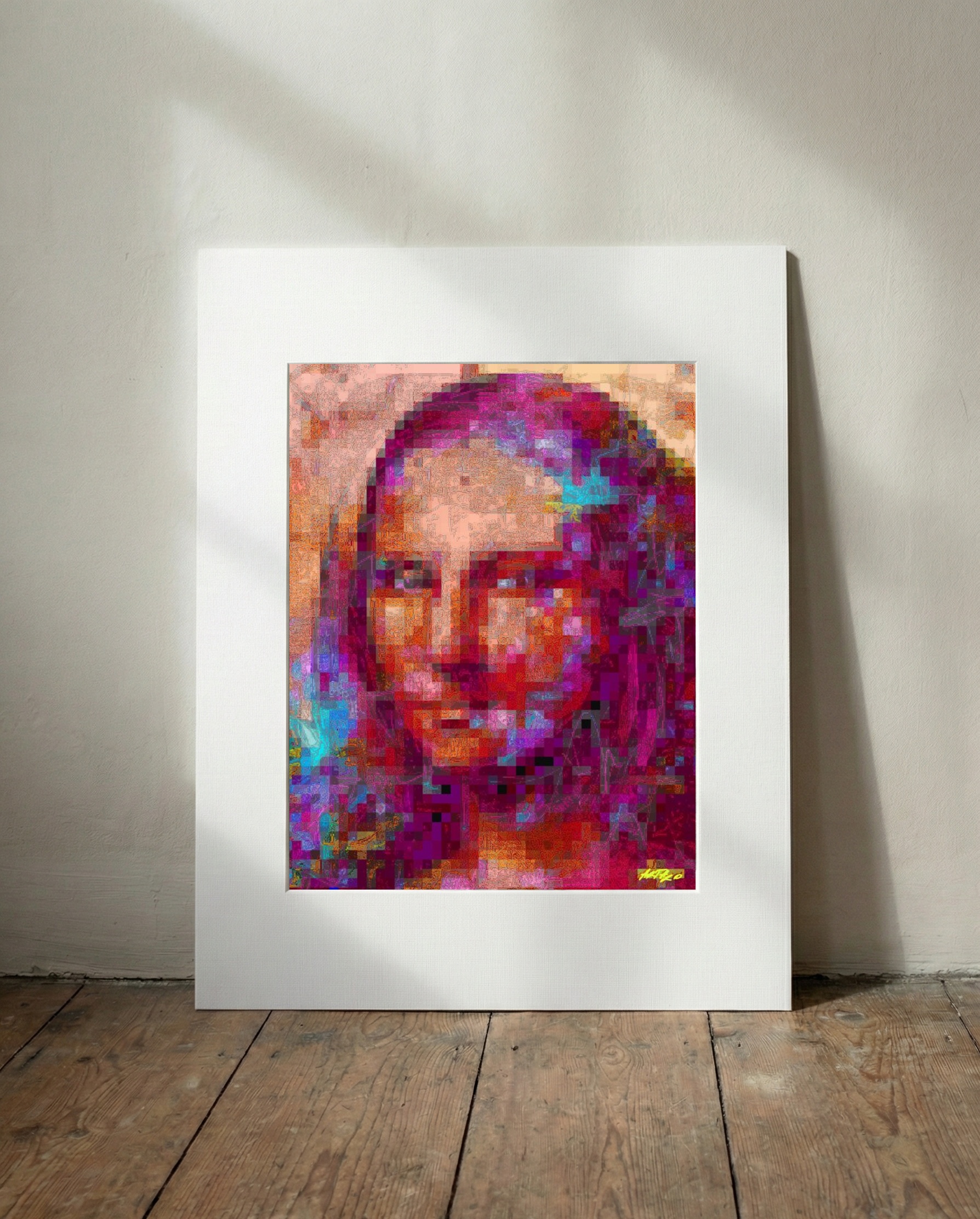 Cerulean and Pink Portrait Digital Art — art on the wall, room interior preview 3