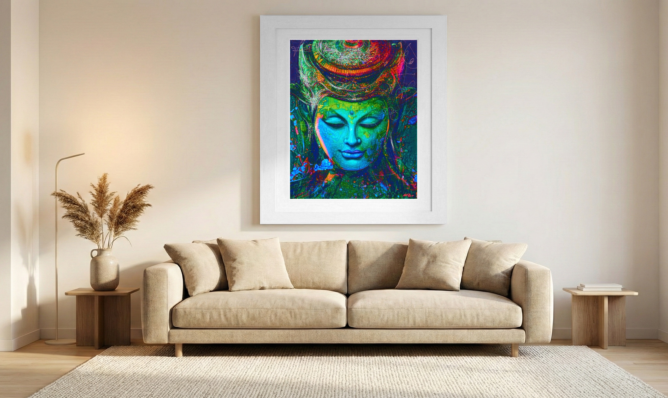 Emerald and Teal Buddha Digital Art — art on the wall, room interior preview 1