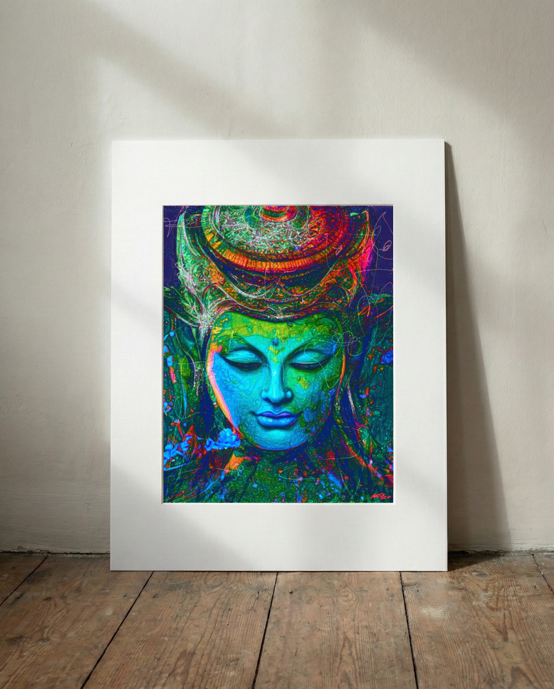 Emerald and Teal Buddha Digital Art — art on the wall, room interior preview 3