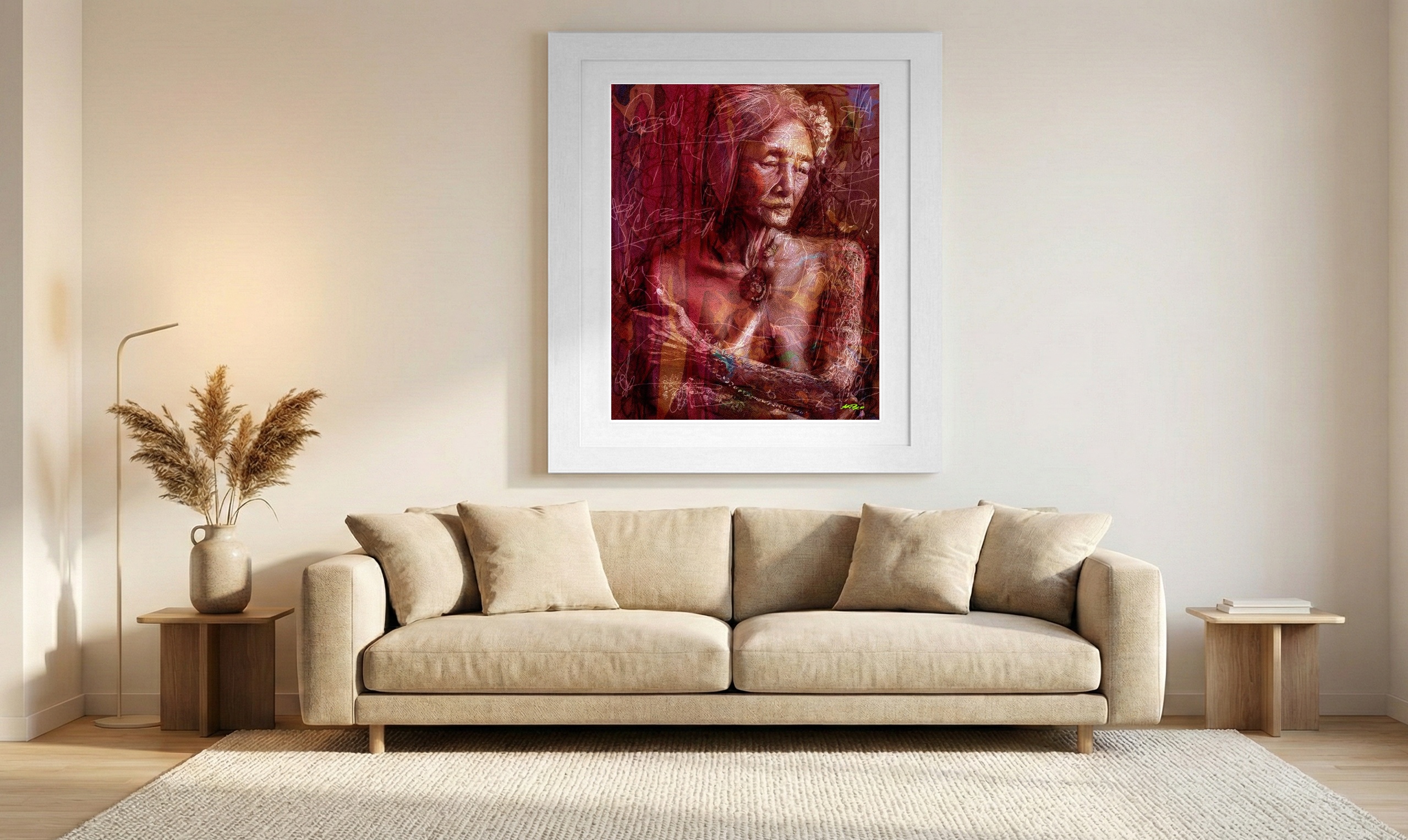 Magenta and Earth Tones Native American Elder — art on the wall, room interior preview 1
