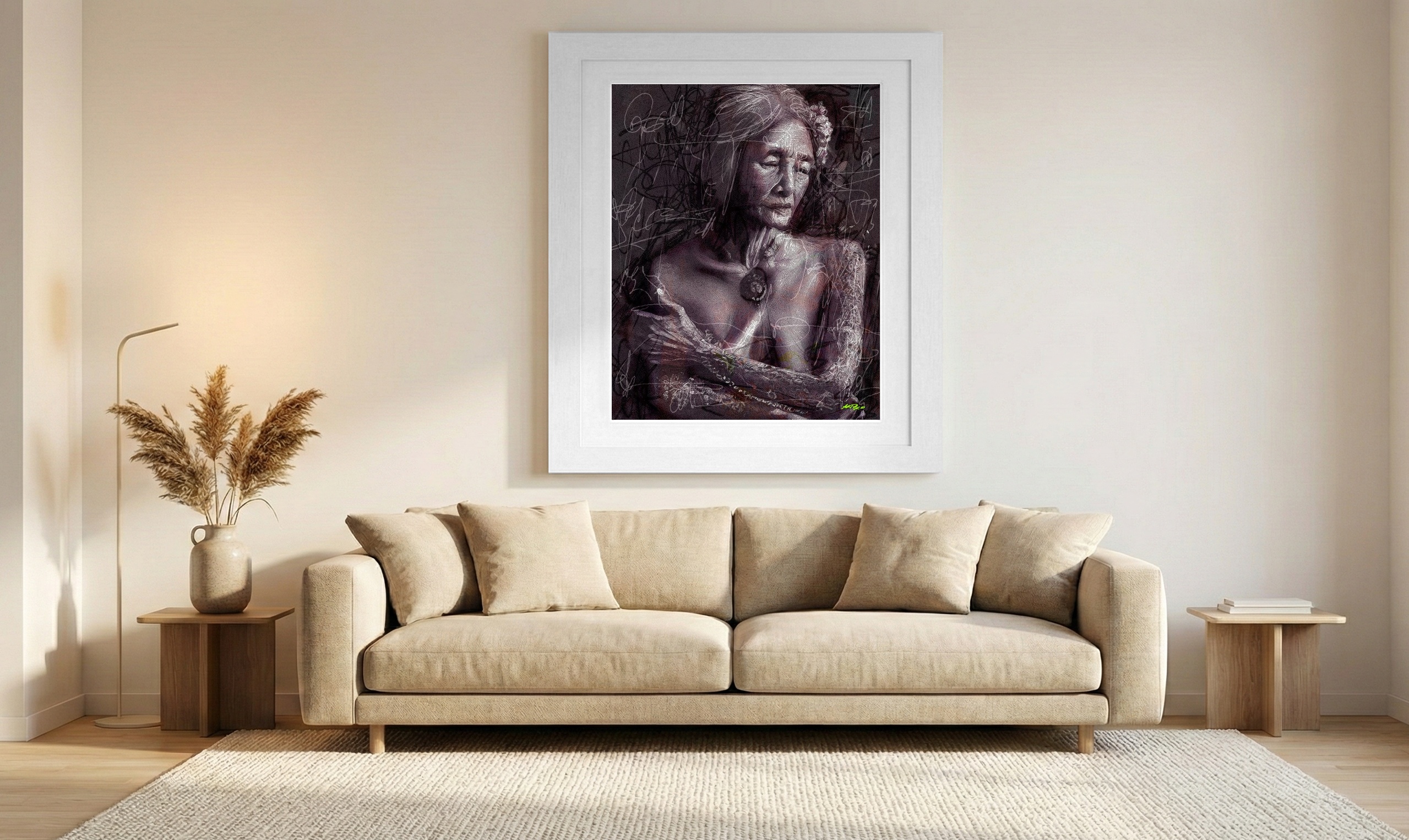Sepia Toned Portrait of a Native American Woman — art on the wall, room interior preview 1