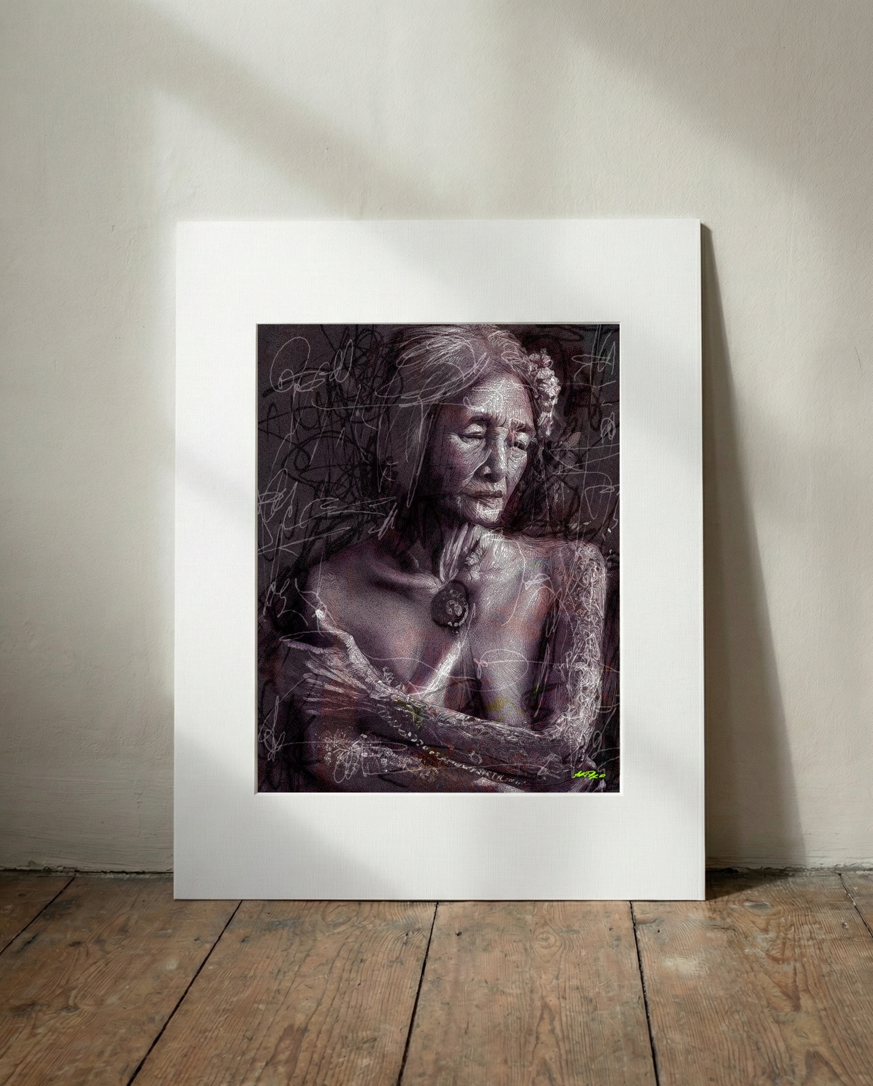 Sepia Toned Portrait of a Native American Woman — art on the wall, room interior preview 3