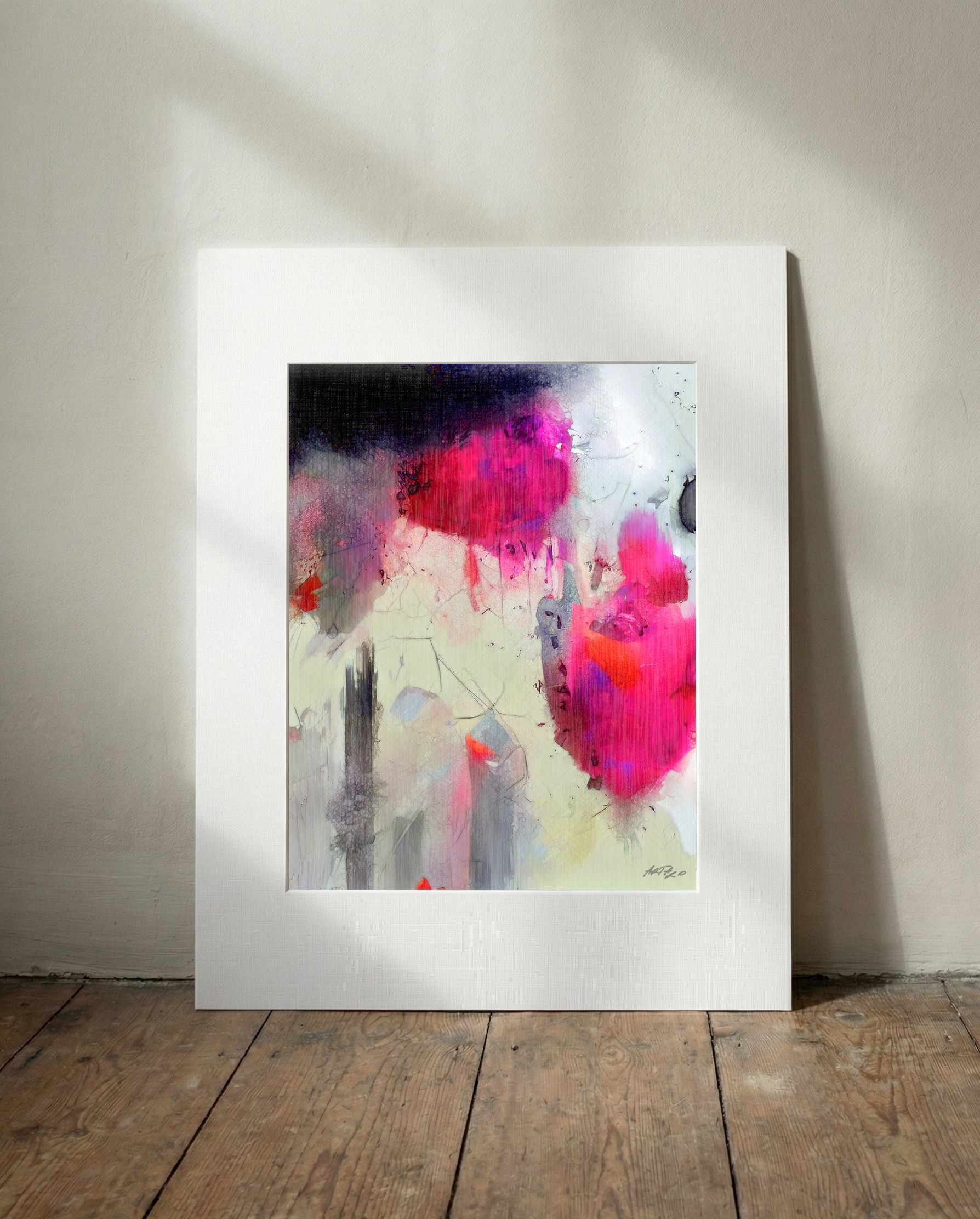 Vibrant Pink Abstract Digital Art — art on the wall, room interior preview 3