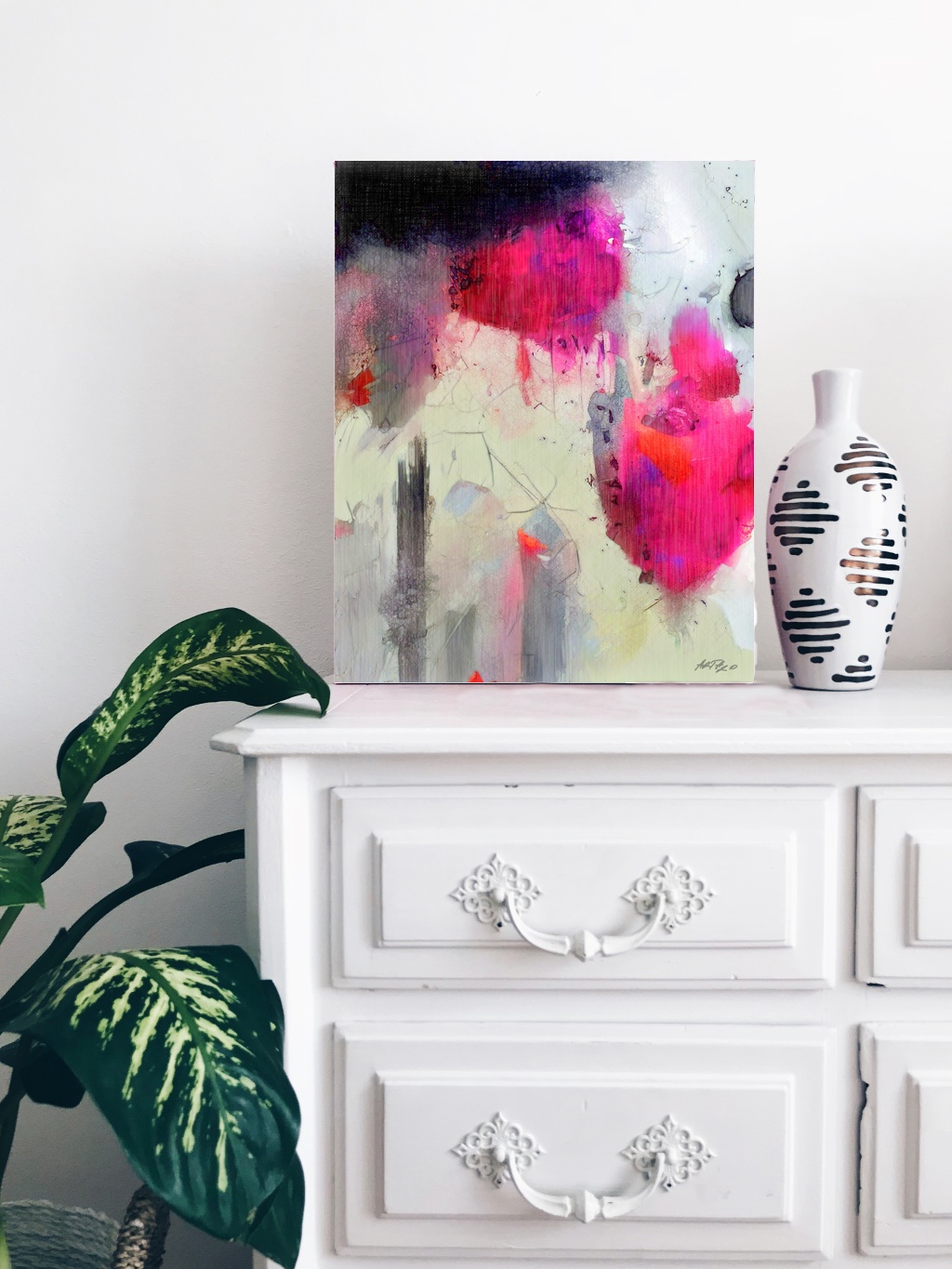 Vibrant Pink Abstract Digital Art — art on the wall, room interior preview 2