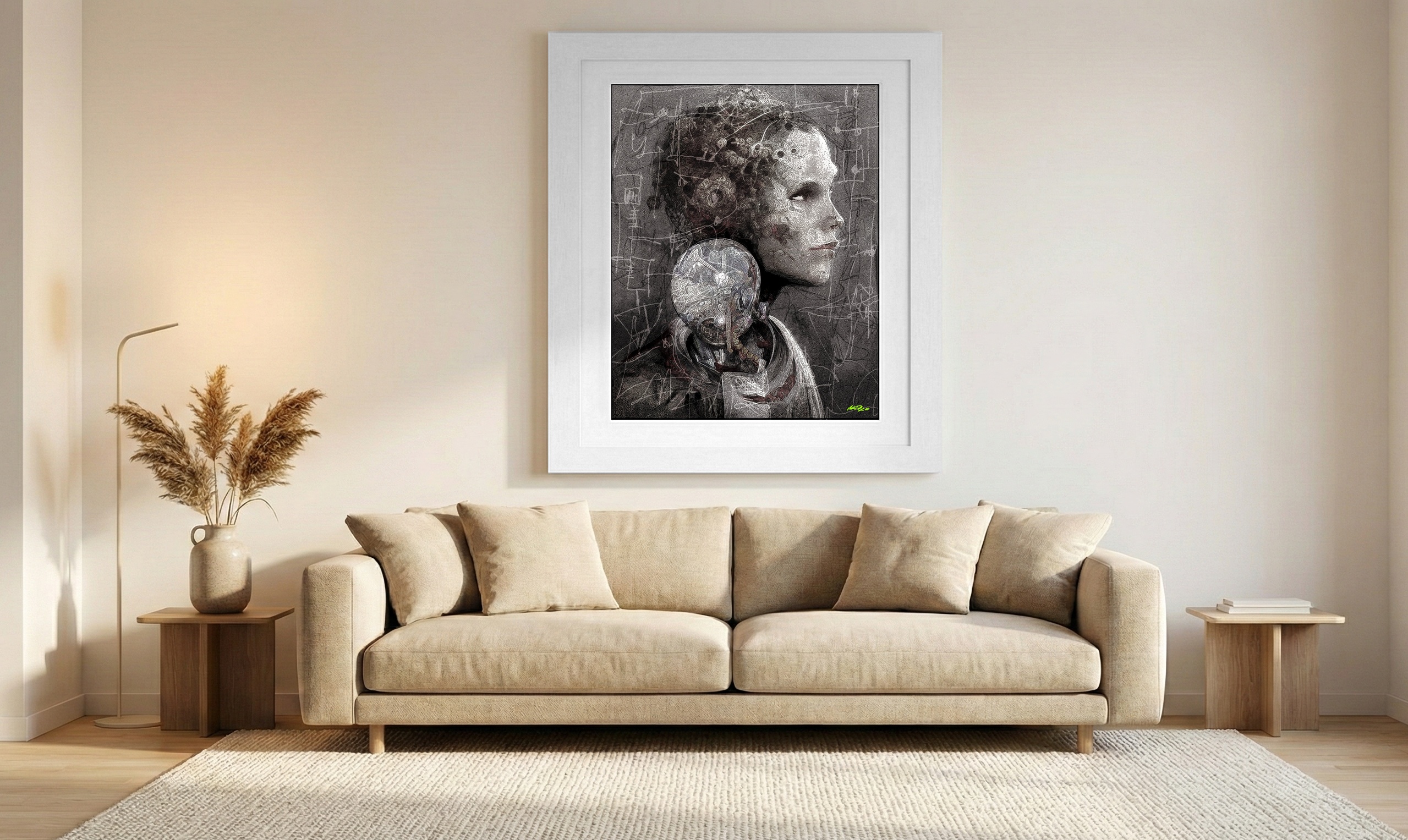 Moody Brown and Gray Woman Digital Art — art on the wall, room interior preview 1