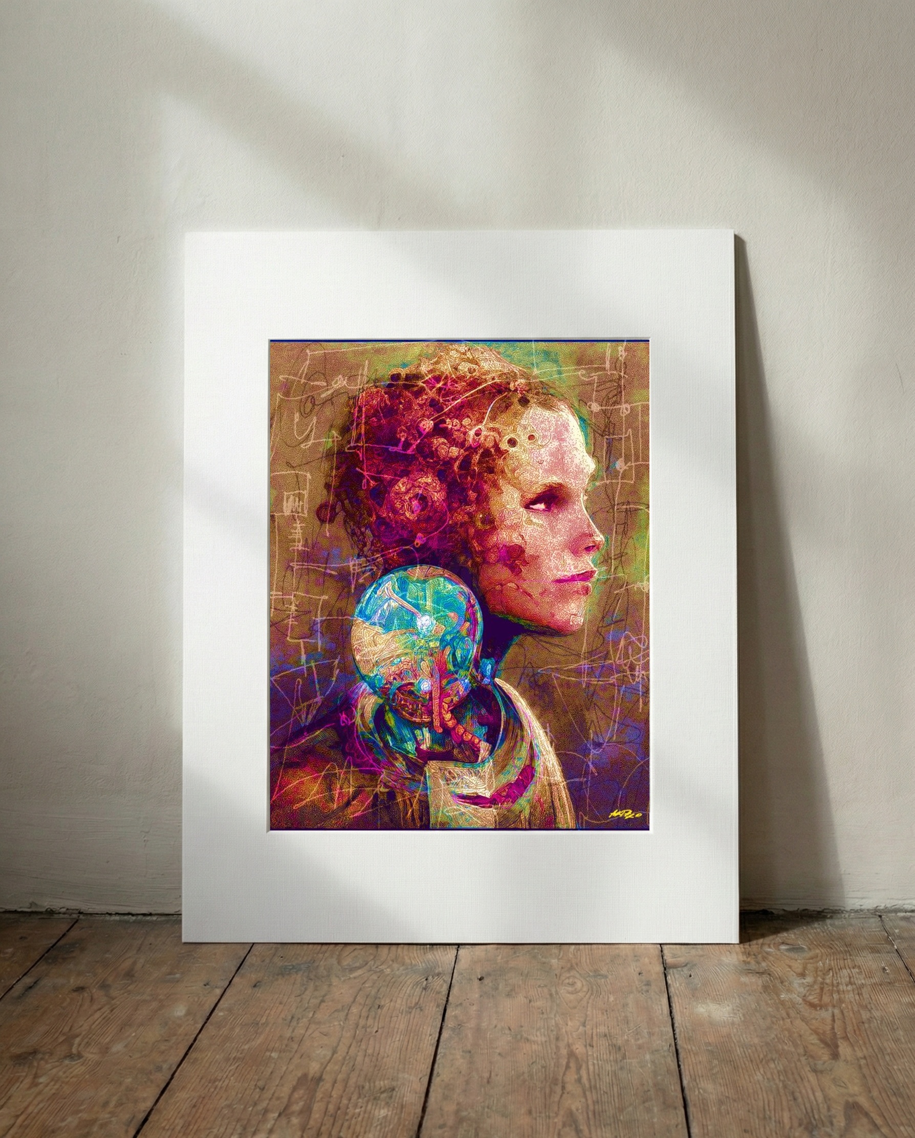 Lillac Woman with Geometric Details — art on the wall, room interior preview 3