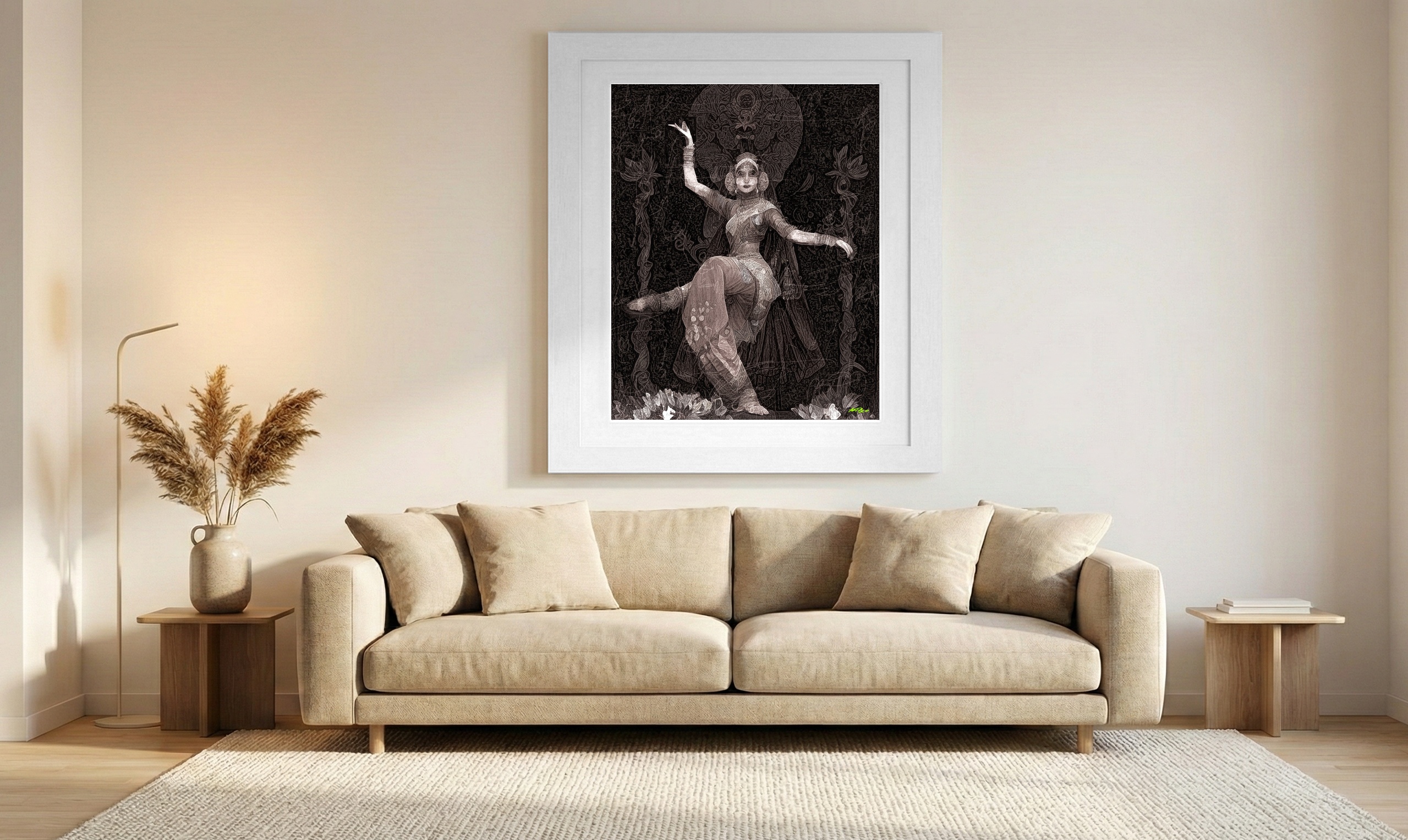 Graceful Woman Dancing in Monochrome — art on the wall, room interior preview 1