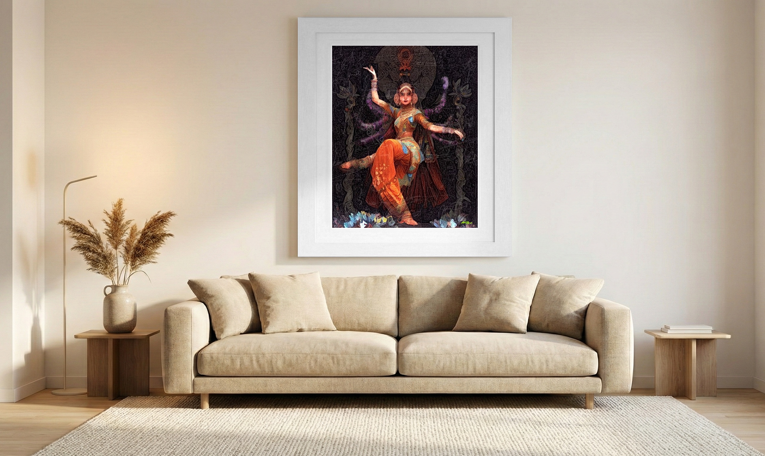Vibrant Orange Dancer Digital Art — art on the wall, room interior preview 1