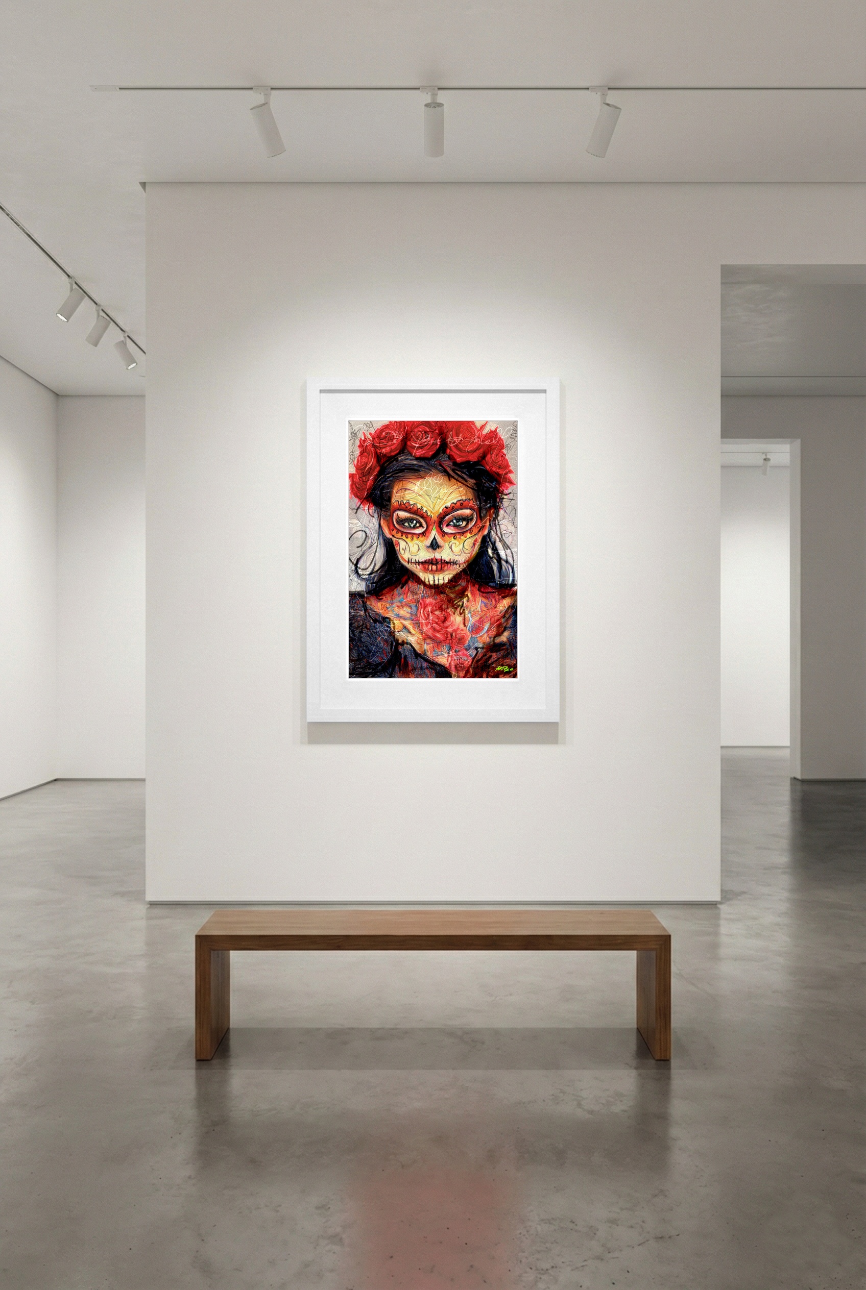 Vivid Día de los Muertos Woman Digital Art — art on the wall, room interior preview 3