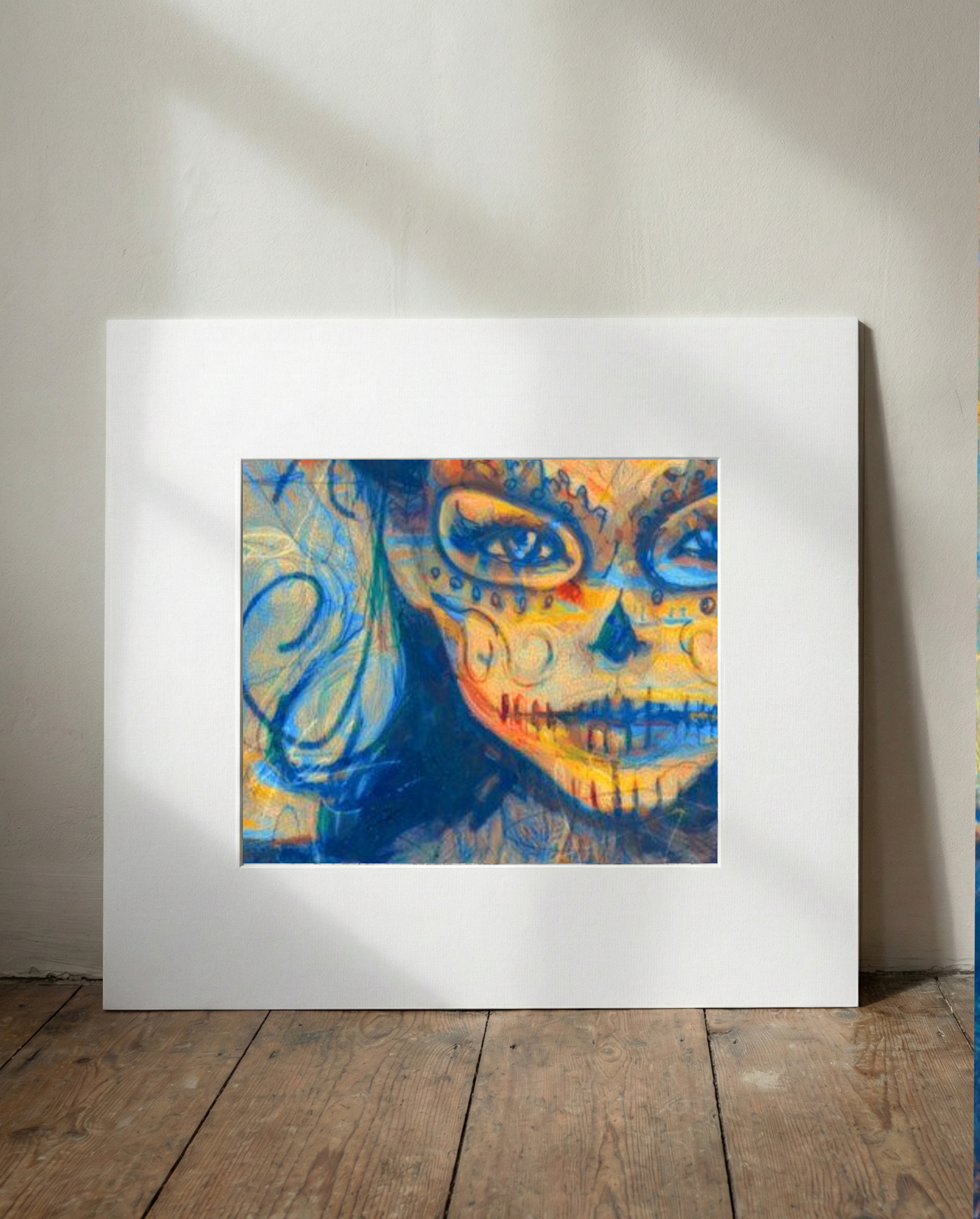 Orange and Blue Dead Woman Digital Art — art on the wall, room interior preview 1